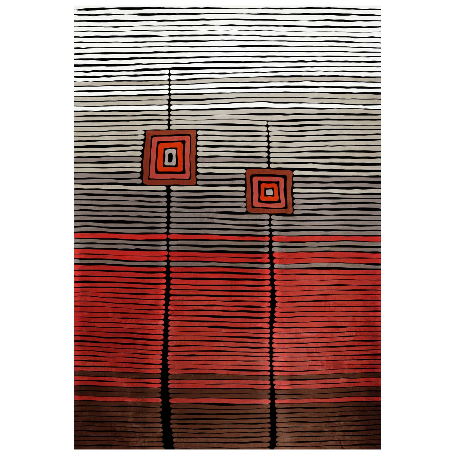 160X230cm, JOSIANE carpet with fringes, red-black-grey