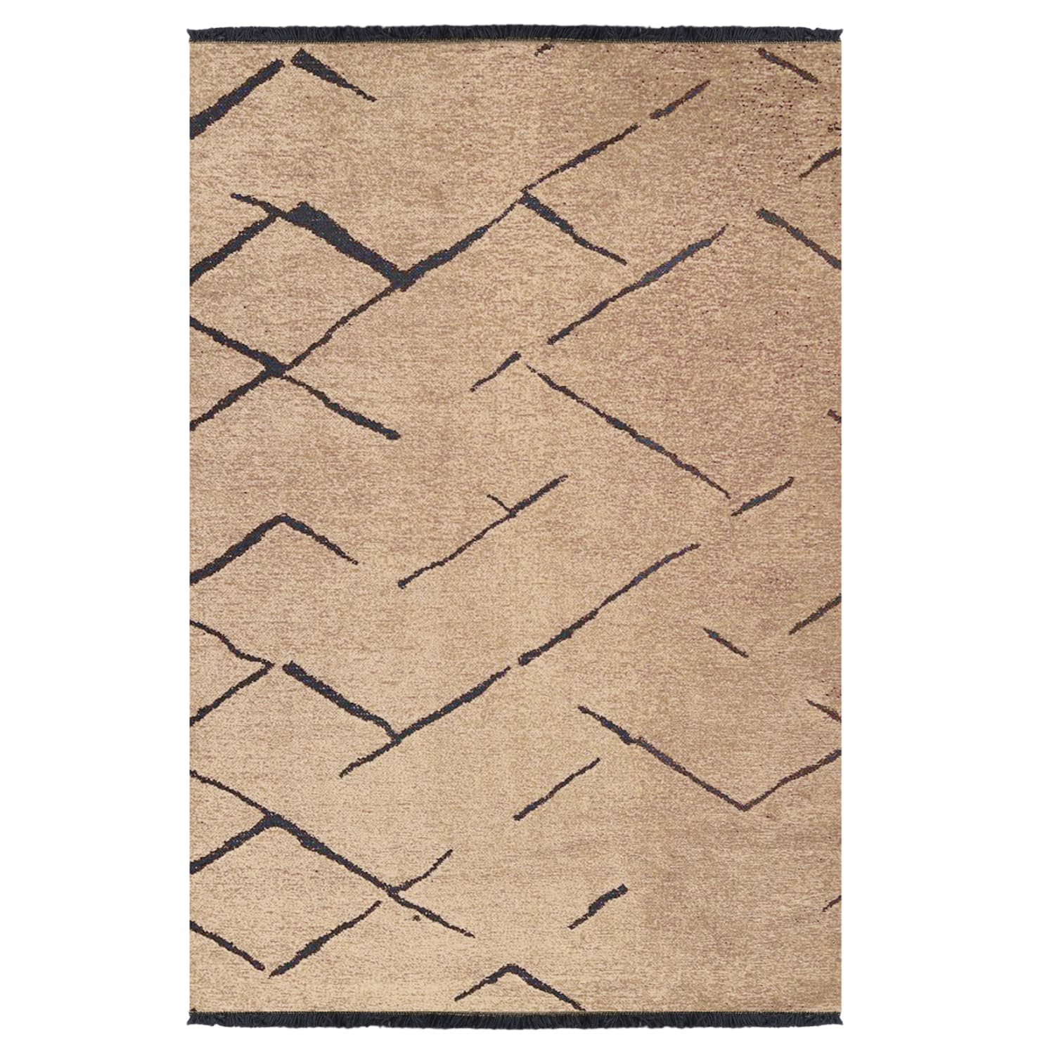 160Χ230cm, light brown-black carpet with self-fringes