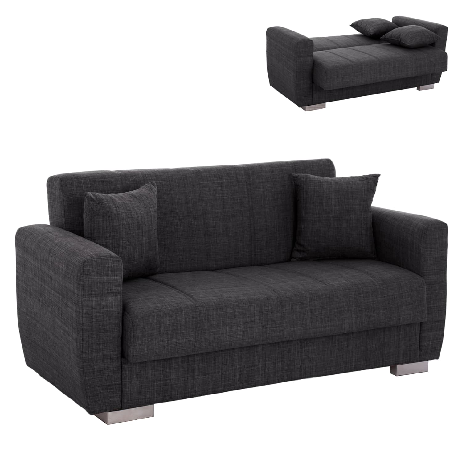 2-SEATER SOFA-BED, GREY, 153x87x77Hcm