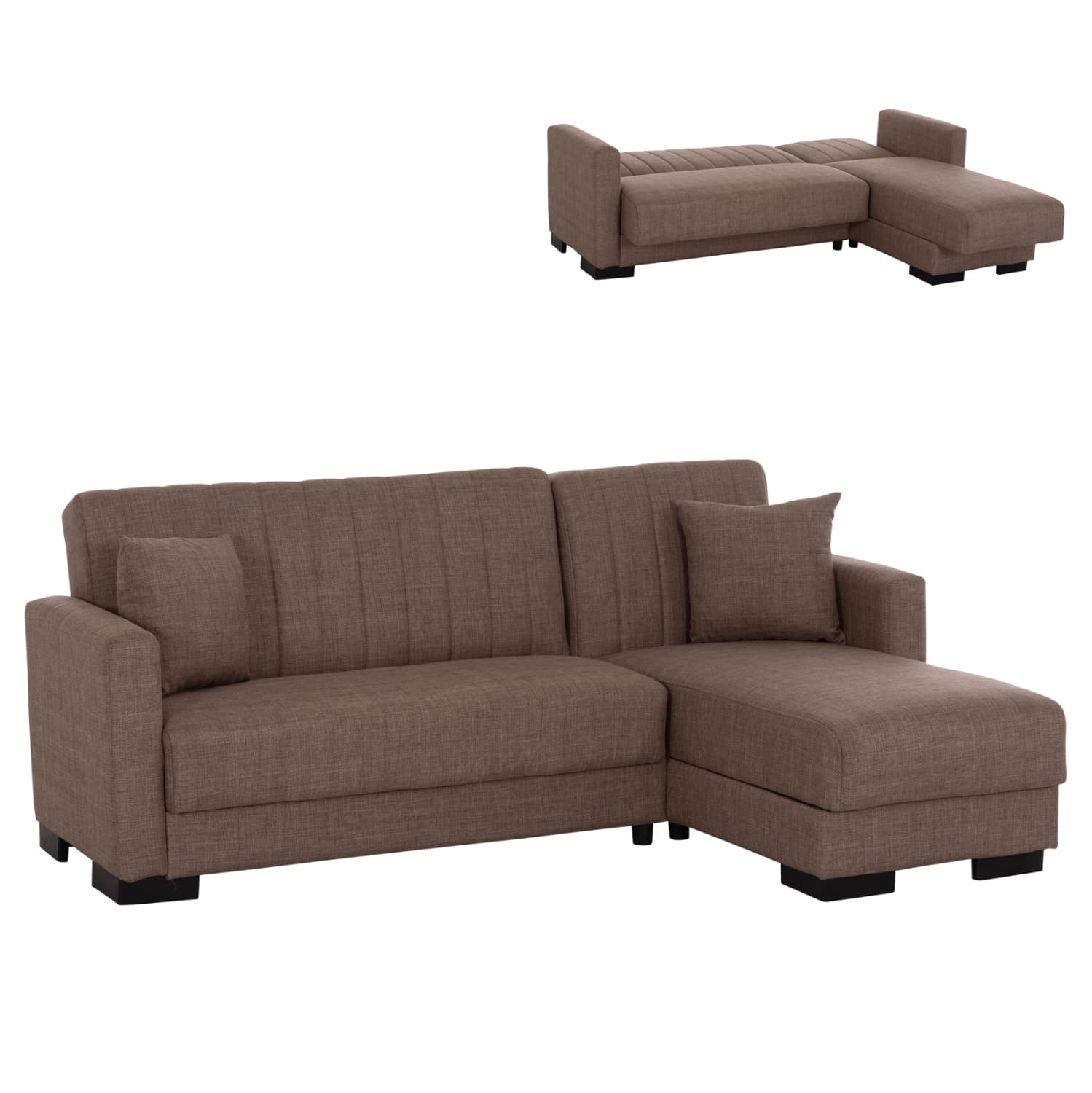 corner sofa-bed, reversible, brown, 202x140x78H