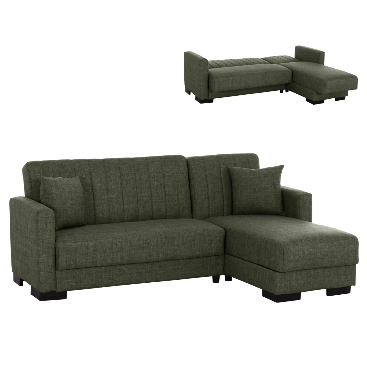 corner sofa-bed, dark olive, reversible, 202x140x78cm