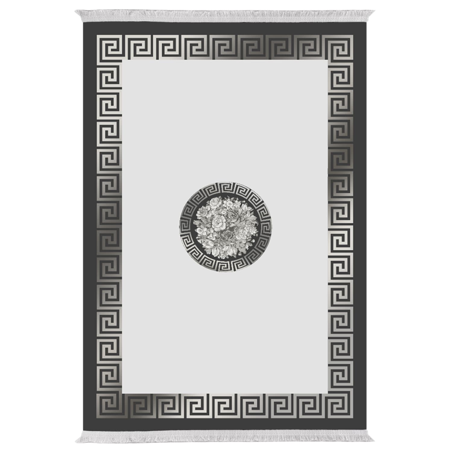 LIVING ROOM CARPET WITH FRINGES JOSIANE GREY-BLACK 160X230