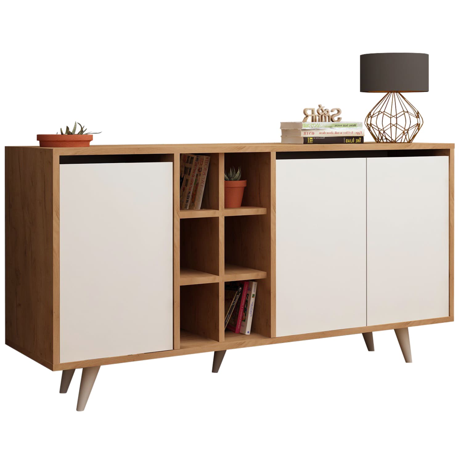 BUFFET BRIAR MELAMINE WALNUT AND WHITE COLOR 140x40x86Hcm.