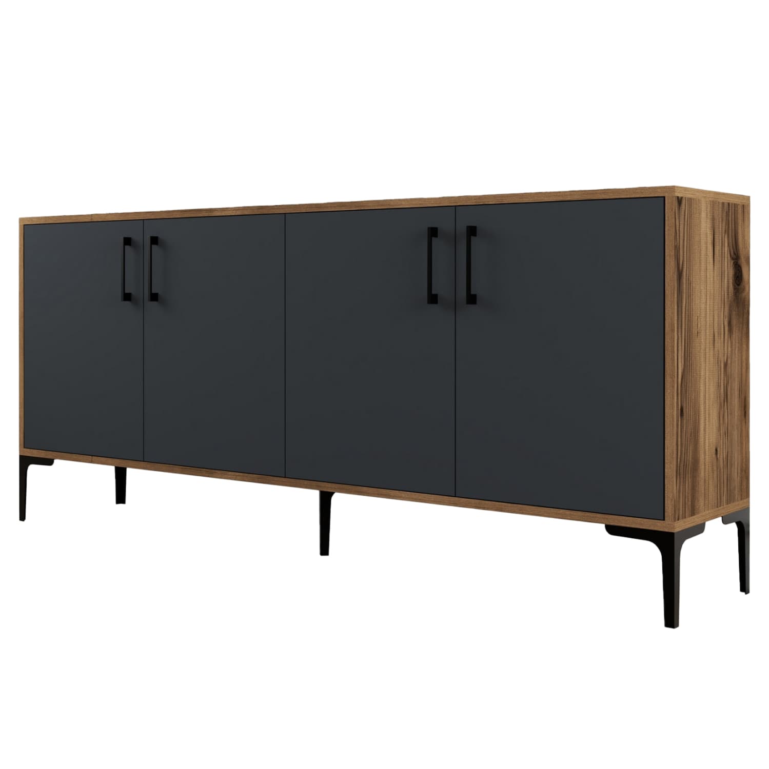BUFFET MELAMINE WALNUT COLOR WITH CHARCOAL GREY DOORS 180x35x78Hcm.
