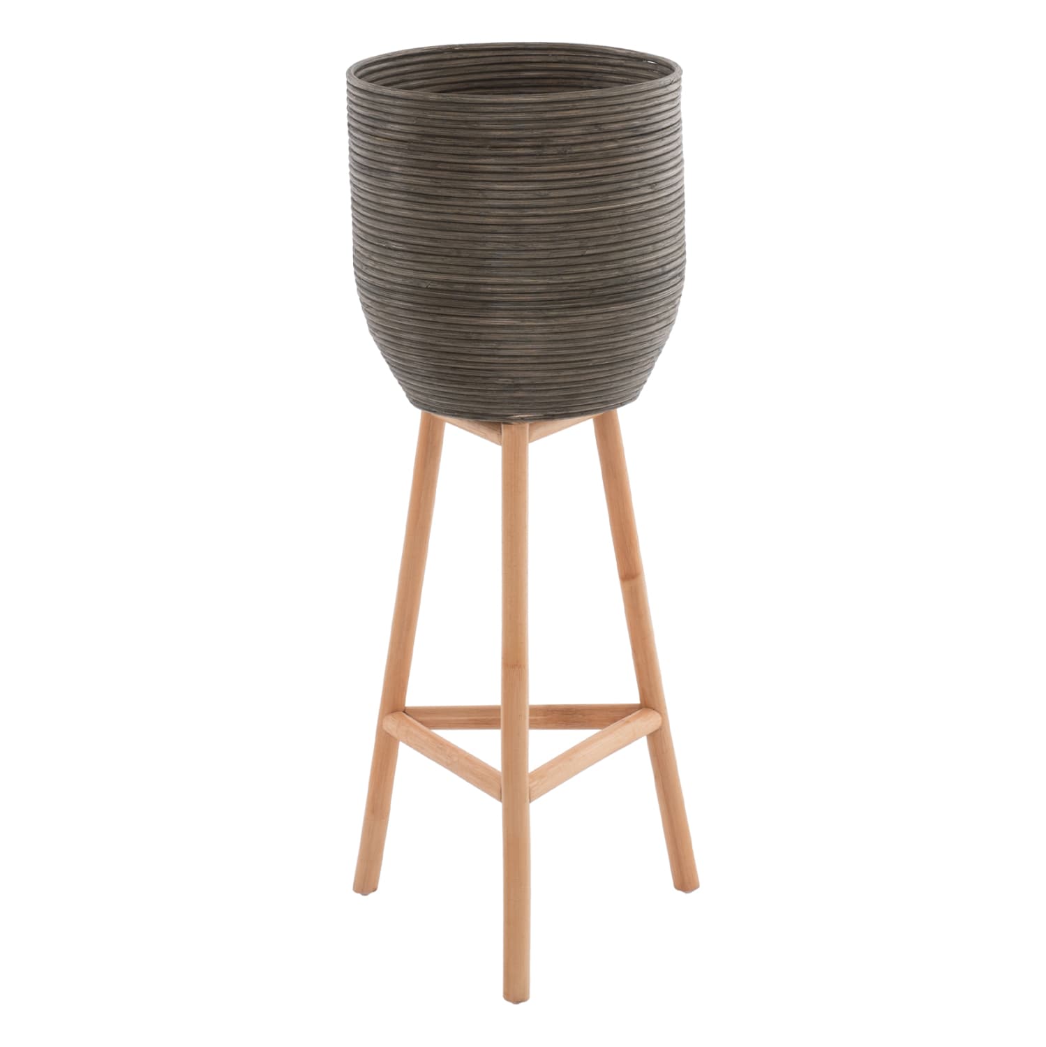 FLOWER POT RATTAN WITH BAMBOO LEGS 36Χ35Χ95Hcm.NATURAL-GREEN