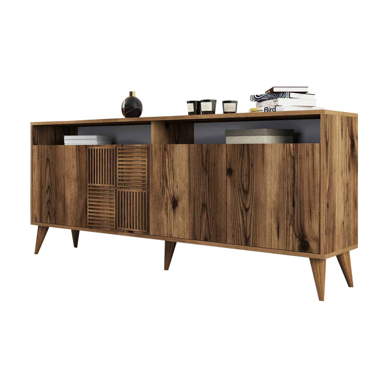 BUFFET MELAMINE IN WALNUT COLOR 180x35x78.6Hcm.