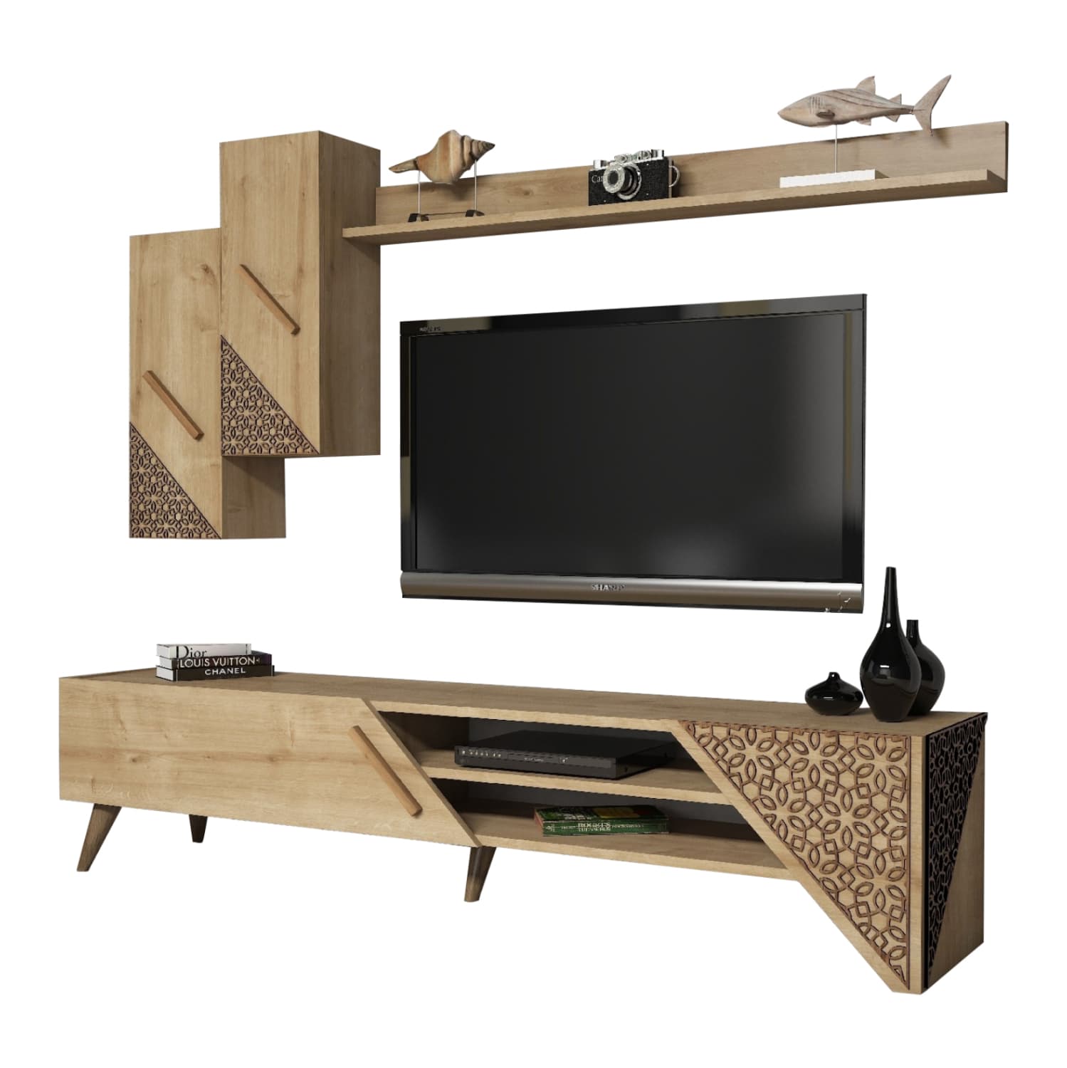 ТВ КОМБО НАМЕШТАЈ МЕЛАМИН ВО ПРИРОДНА БОЈА ДАБОВ 180x37x40Hcm