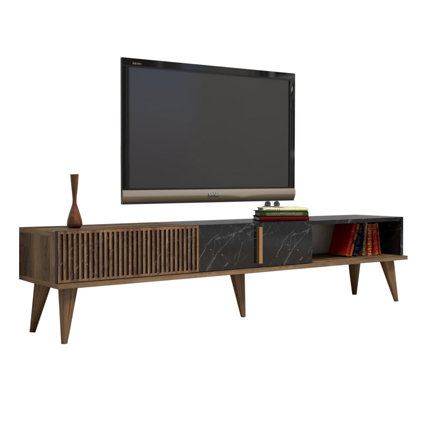 ТВ ПОЛИЦА МЕЛАМИН ОРЕВ И ИЗГЛЕД НА ЦРН МЕРМЕР 180x35x40Hcm.