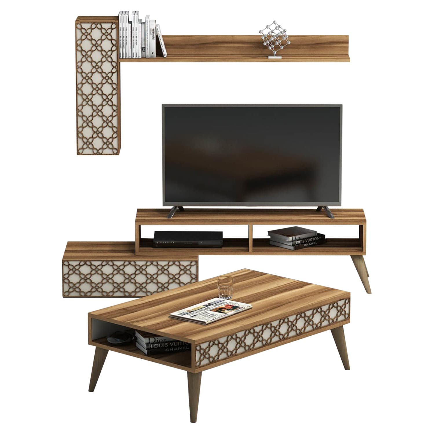 LIVING ROOM COMPOSITION 2PCS MELAMINE IN WALNUT-CREAM