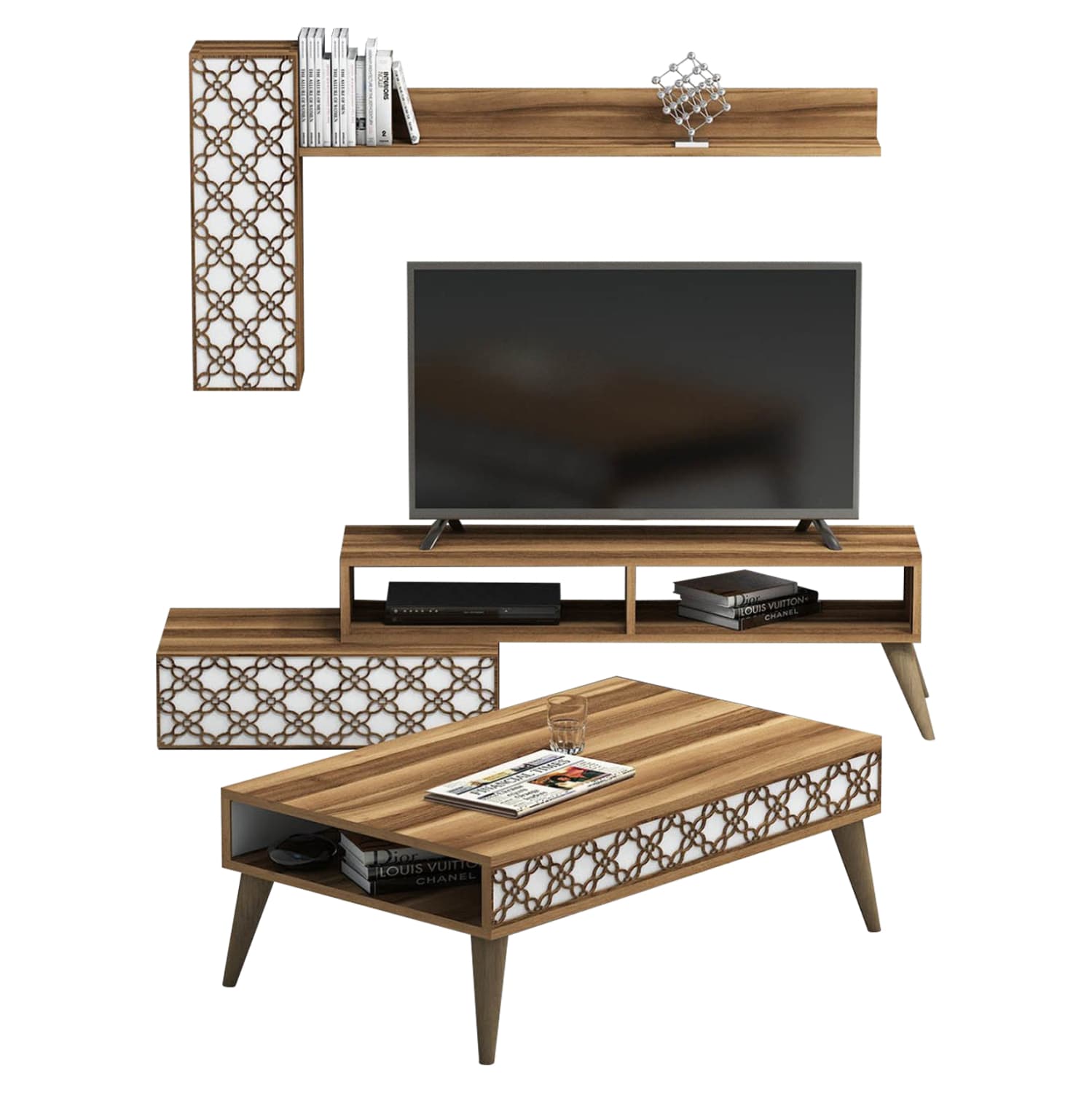 LIVING ROOM COMPOSITION 2PCS MELAMINE IN WALNUT-WHITE