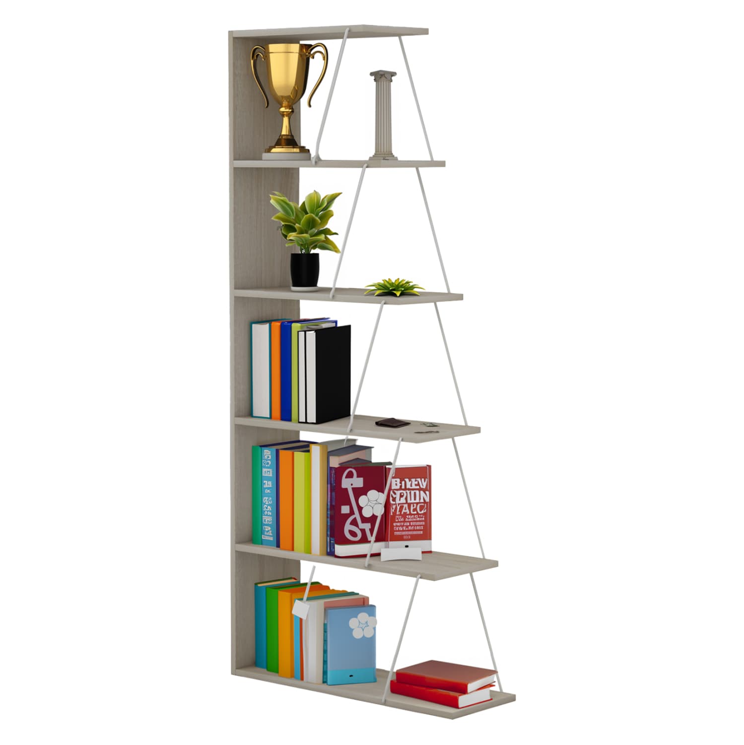 ПОЛИЦА ЗА КНИГИ MINI TARS СОНОМА МЕЛАМИН-БЕЛИ МЕТАЛНИ ШИПКИ 65x22-24x146Hcm.