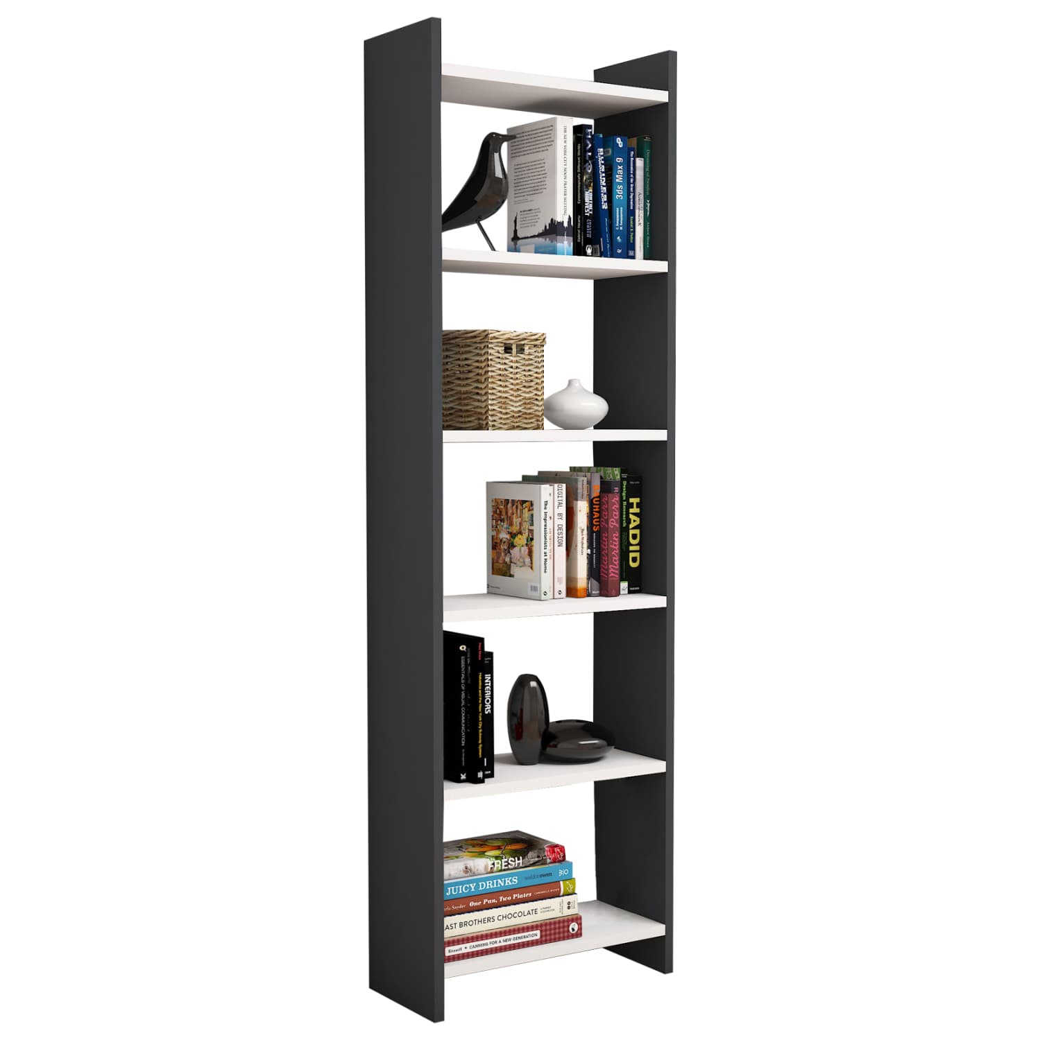 ПОЛИЦА ЗА КНИГИ CLASSIKER МЕЛАМИН ТЕМНО СИВА-БЕЛА 48,5x22x160Hcm.
