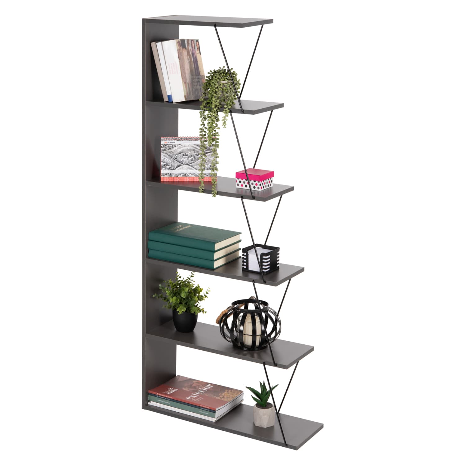 ПОЛИЦА ЗА КНИГИ MINI TARS СИВ МЕЛАМИН-ЦРНИ МЕТАЛНИ ШИПКИ 65x22-24x146Hcm.