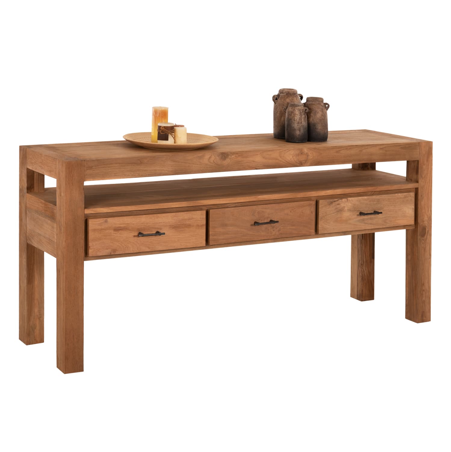 CONSOLE WITH 3 DRAWERS RECYCLED TEAK WOOD IN NATURAL COLOR 180x45x80Hcm.