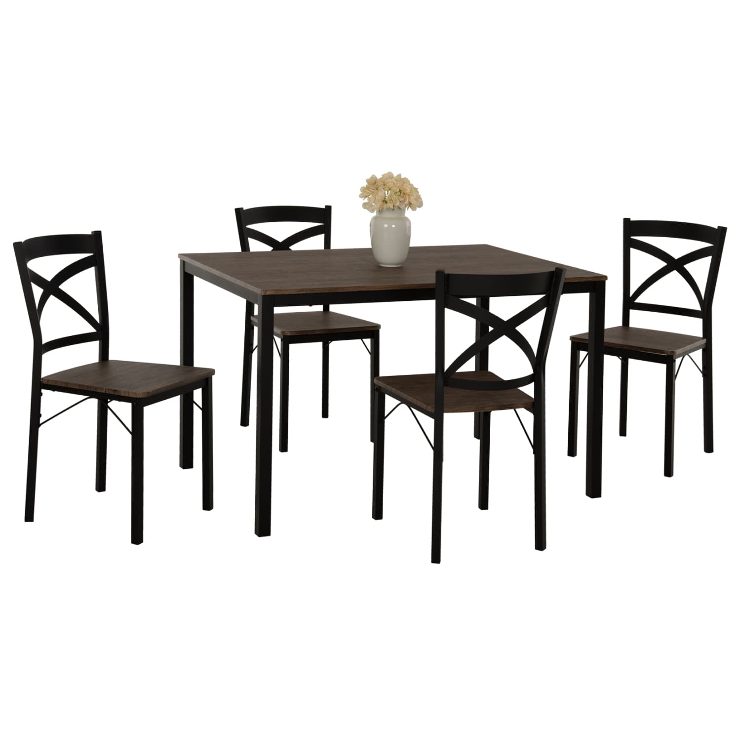 DINING SET GOOSE 5PCS MDF IN WALNUT-METAL IN BLACK 120x80x75Hcm.