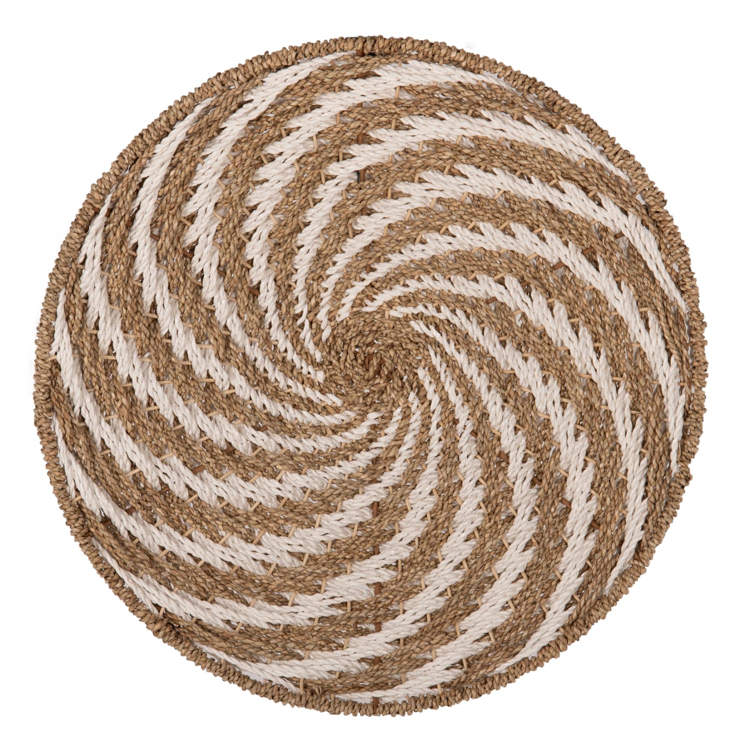 WALL DECOR ROUND SPIRAL LOOK-SEAGRASS IN WHITE&NATURAL COLOR Φ61x3cm.