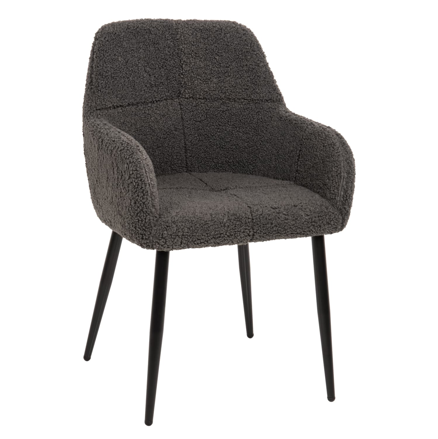 ARMCHAIR SHELLY TEDDY FABRIC IN GREY-BLACK METAL LEGS 57x55x87Hcm.