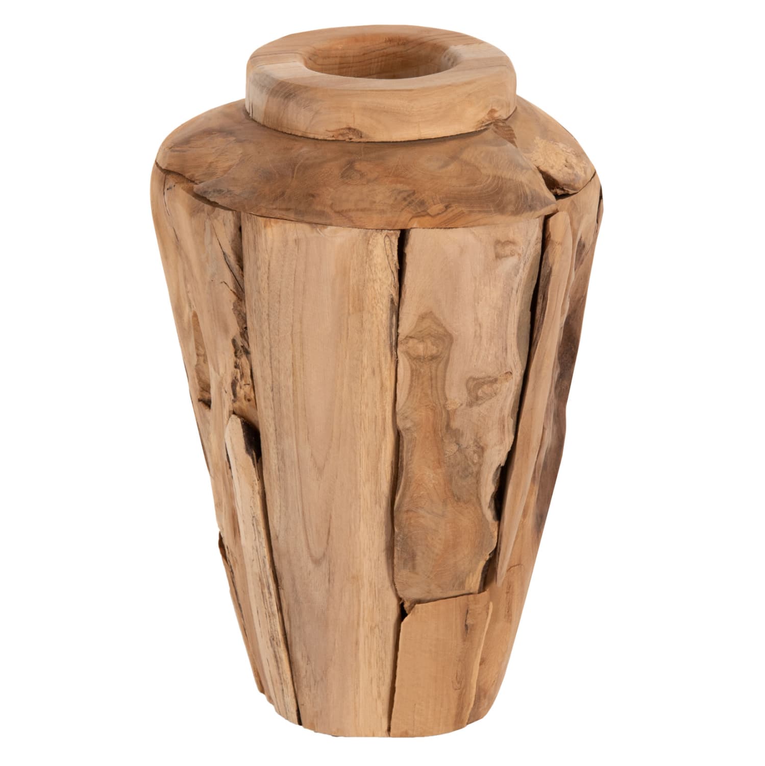 DECORATIVE VASE ZENIA RECYCLED PIECES OF TEAK WOOD IN NATURAL COLOR Φ20x40Hcm.