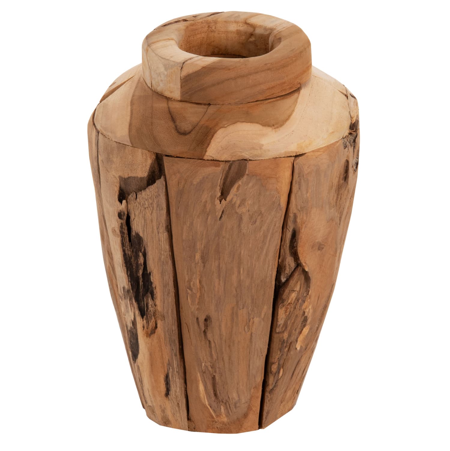 DECORATIVE VASE RECYCLED PIECES OF TEAK WOOD IN NATURAL COLOR Φ15x30Hcm.