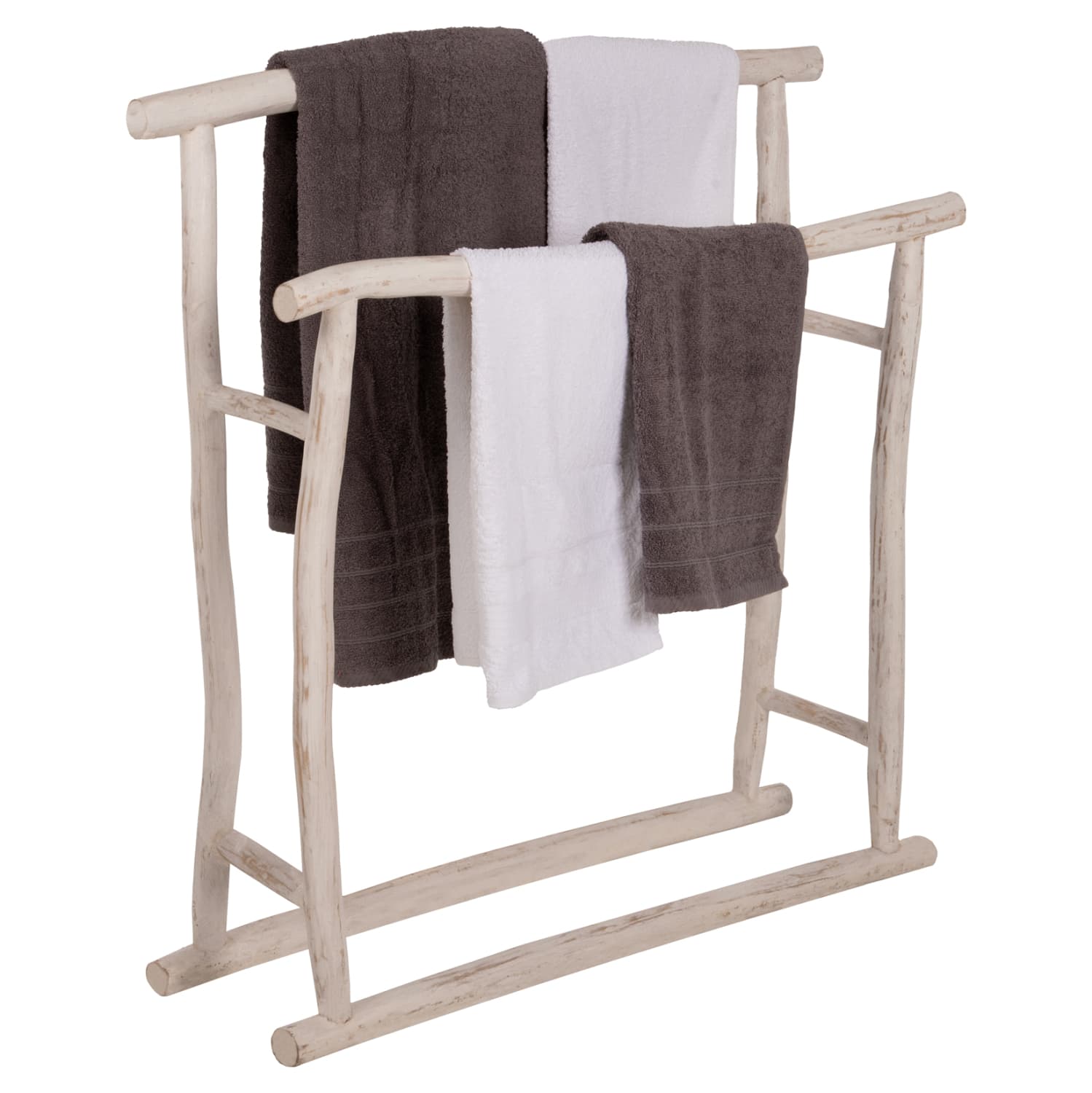 ЗАКАЧАЛКА ЗА КРПИ OREG ОД ГРАНКИ TEAK ВО БОЈА БЕЛА ПАТИНА 90x28x77-91Hcm.