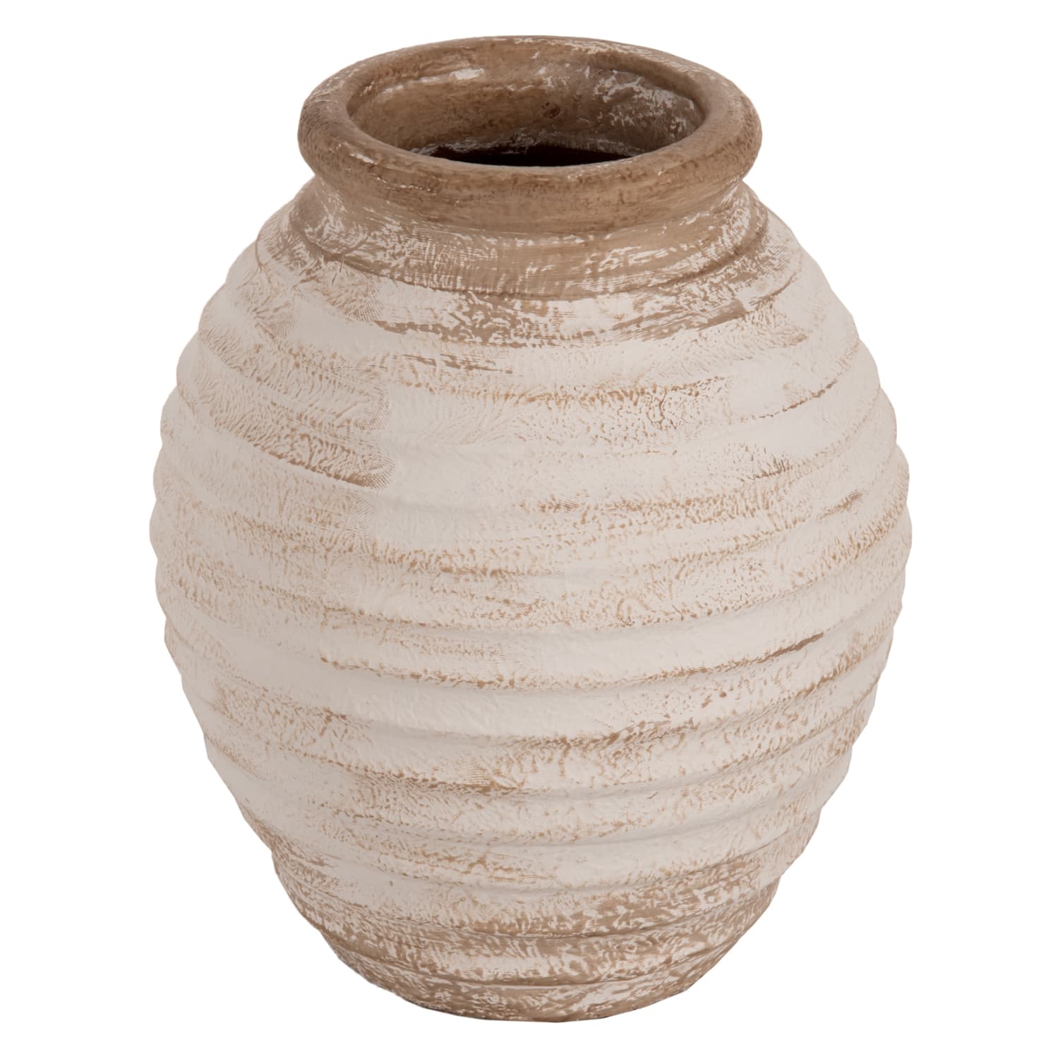 DECORATIVE FLOOR VASE PYDNA TERRACOTTA IN ANTIQUE WHITE-BEIGE COLOR Φ25x30Hcm.