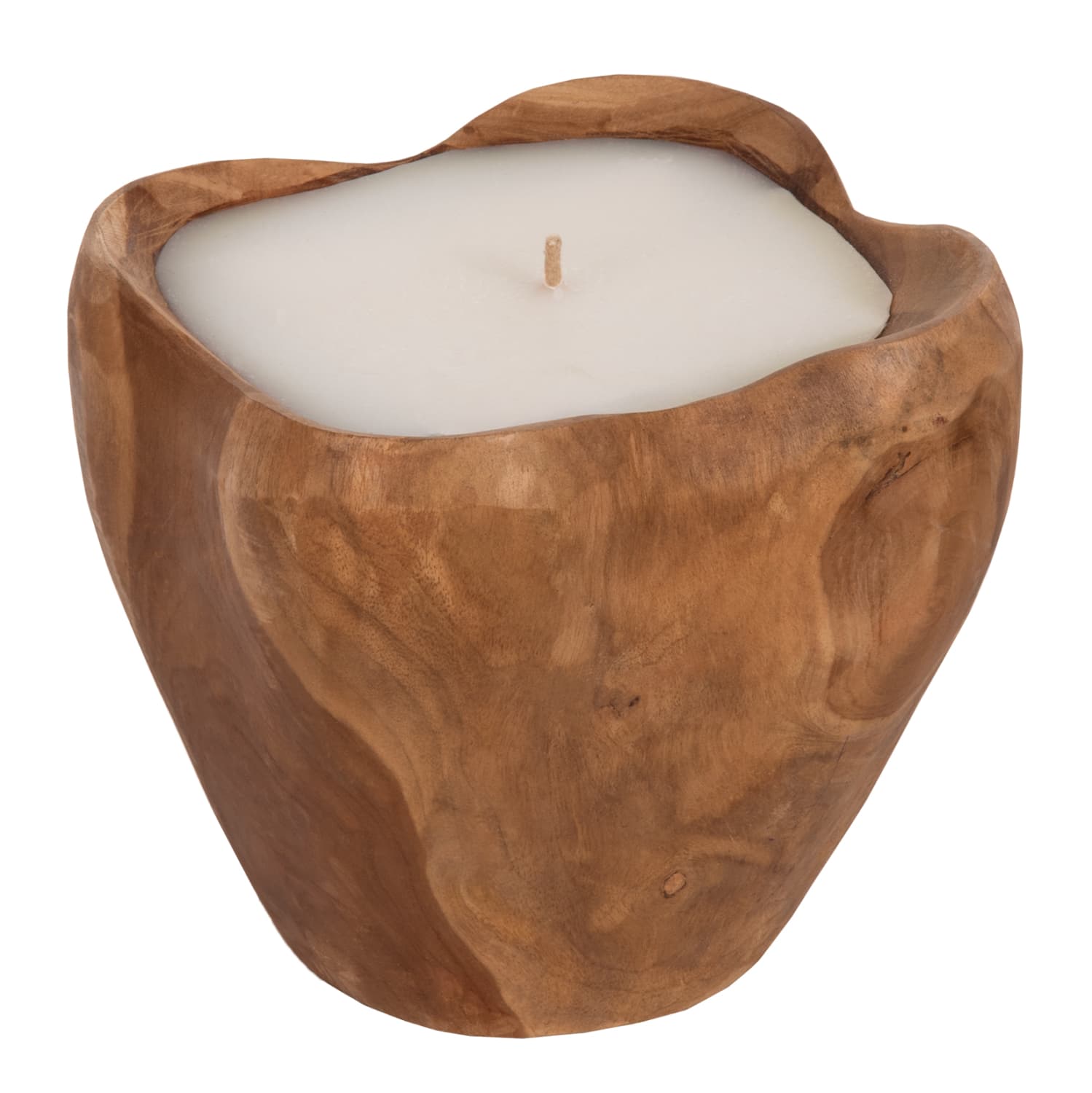 TABLE CANDLE TEAK ROOT FILLED WITH PARAFFIN WAX-NATURAL & WHITE 20x20x18Hcm.