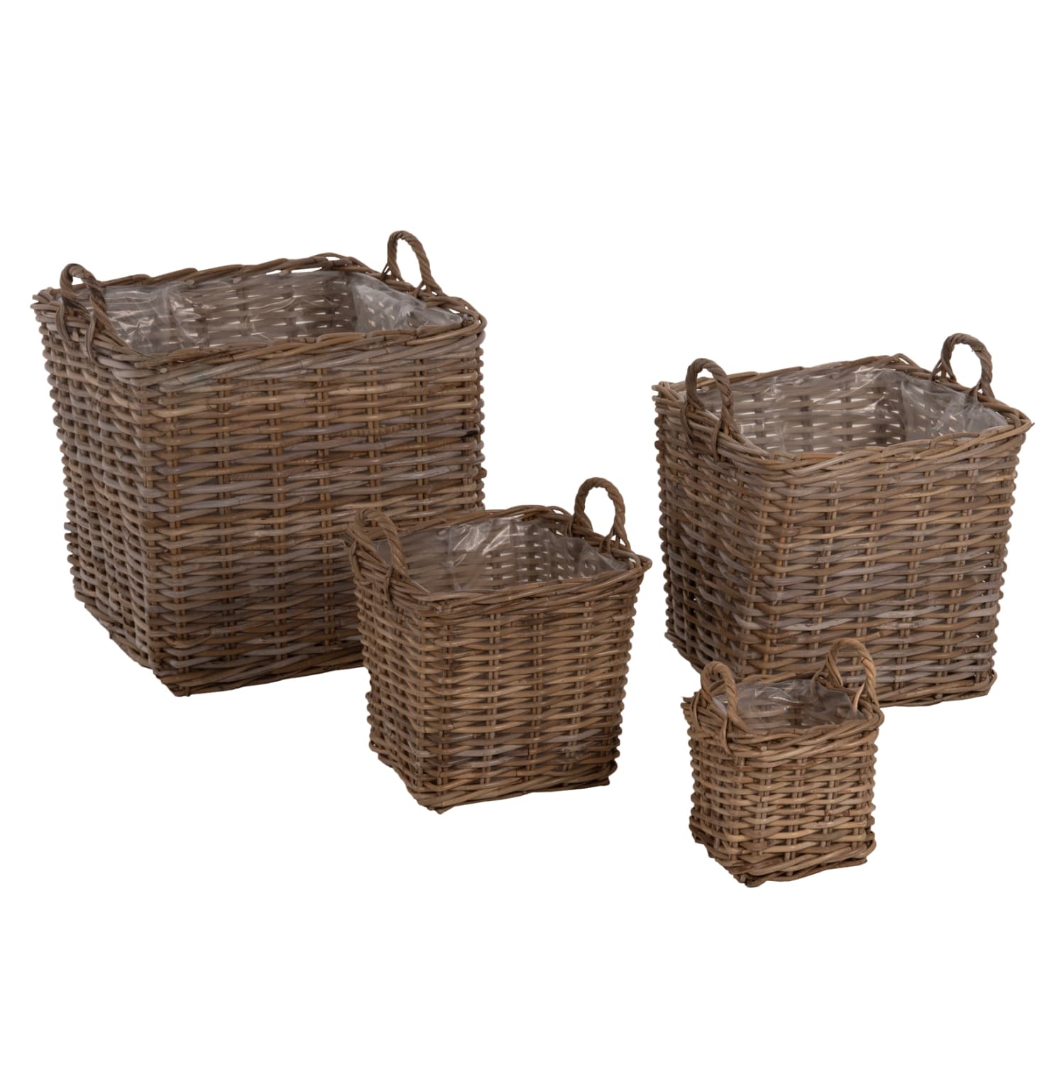 ДЕКОРАТИВНИ КОШНИЦИ KATER 4ПАРЧИЊА ОД KUBU РАТАН ВО СИВА БОЈА 52x52x50-57Hcm.