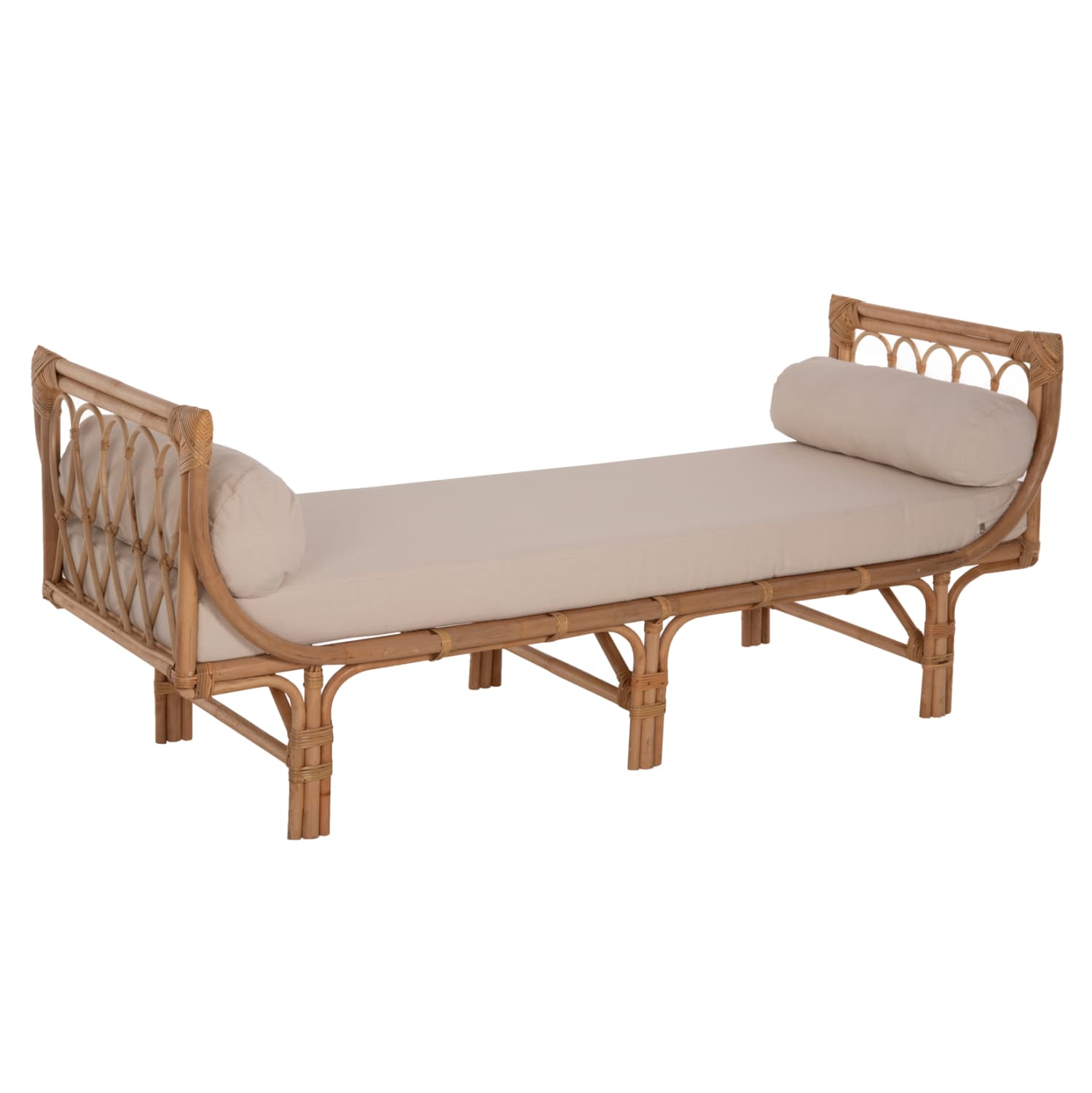 OUTDOOR LOUNGE SOFA CHARMELLA NATURAL RATTAN-BEIGE CUSHIONS 187x69x76Hcm.