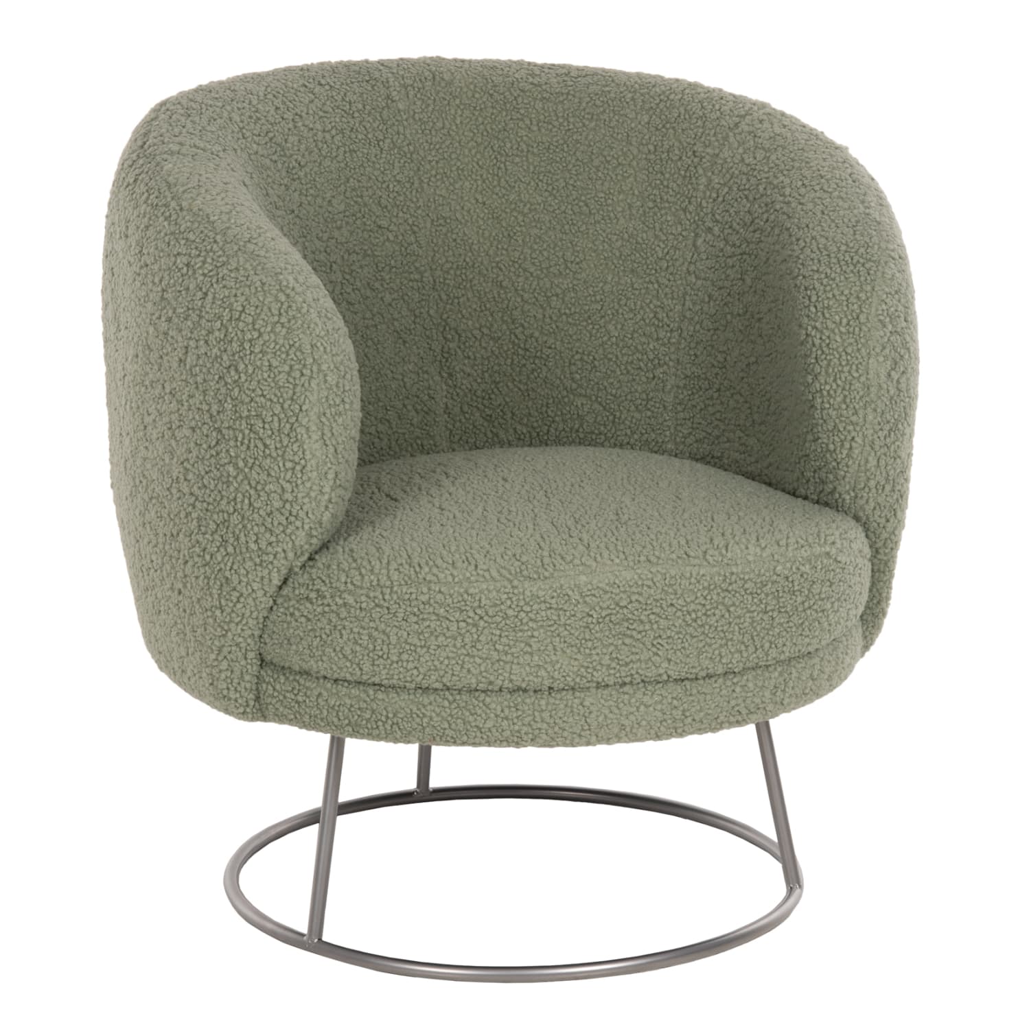ARMCHAIR ARIEN BOUCLE FABRIC IN PISTACHIO GREEN-SILVER METAL BASE 78x75x84Hcm.