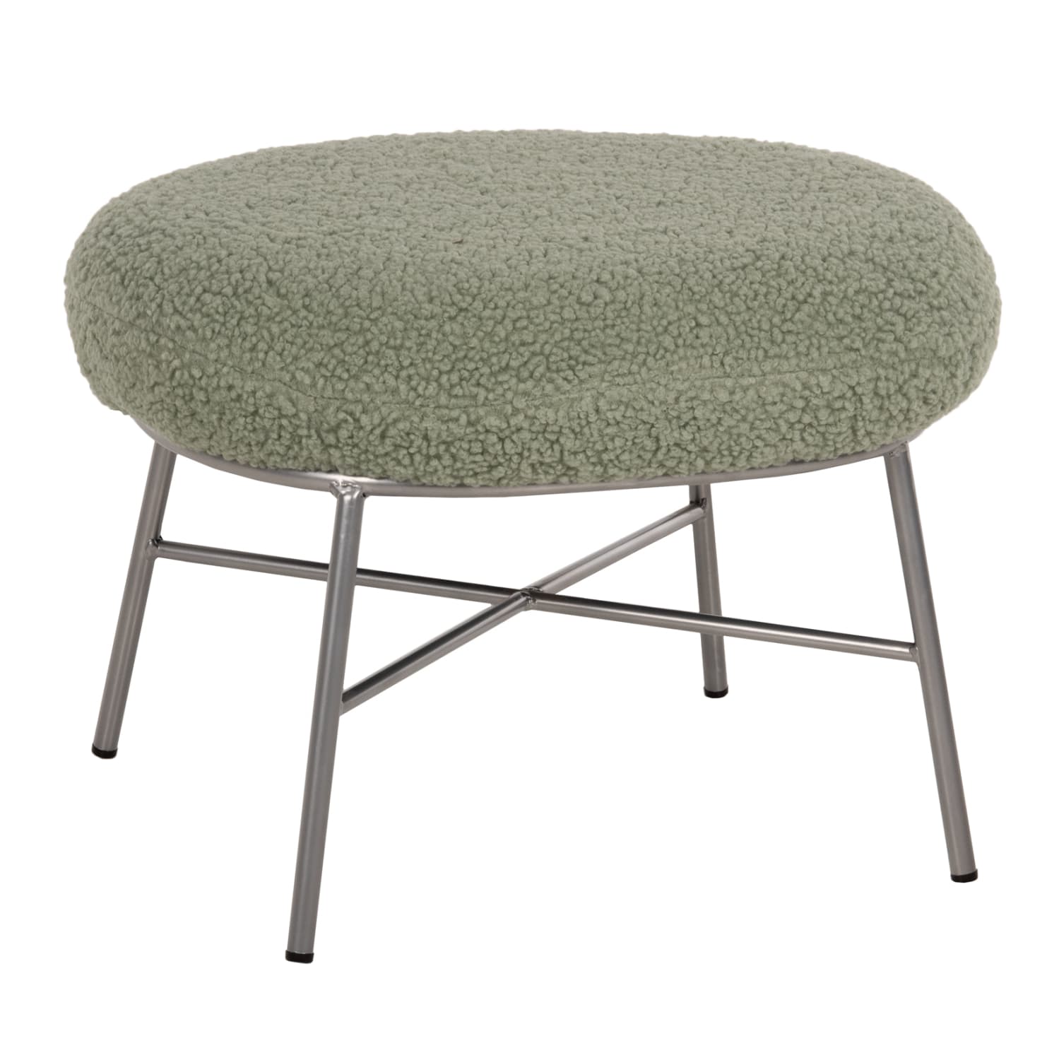 ТАБУРЕ ЗА НОЗЕ TRUDI PISTACHIO GREEN BOUCLE ТКАЕНИНА И СРЕБРЕНА МЕТАЛНА ОСНОВА 56x47x40Hcm.