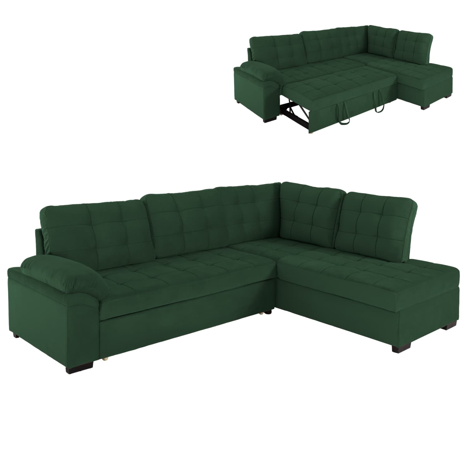 СОФА КРЕВЕТ ДЕСЕН АГОЛ JADE ОД КАДИФЕ ВО CYPRESS GREEN БОЈА 250x80-180x73-88Hcm.