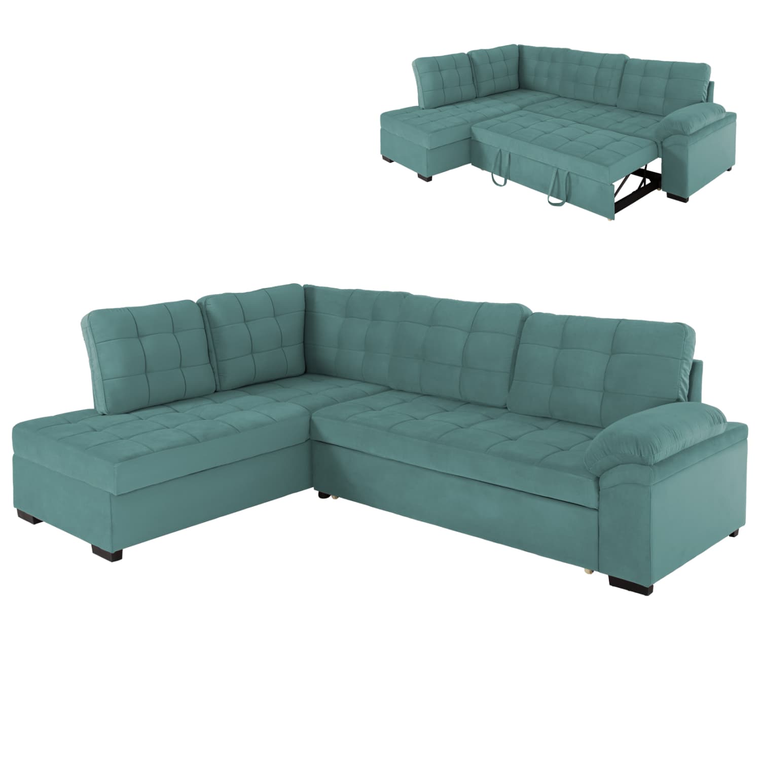 СОФА КРЕВЕТ ЛЕВ АГОЛ JADE ОД КАДИФЕ ВО SEAFOAM GREEN БОЈА 250x80-180x73-88Hcm.