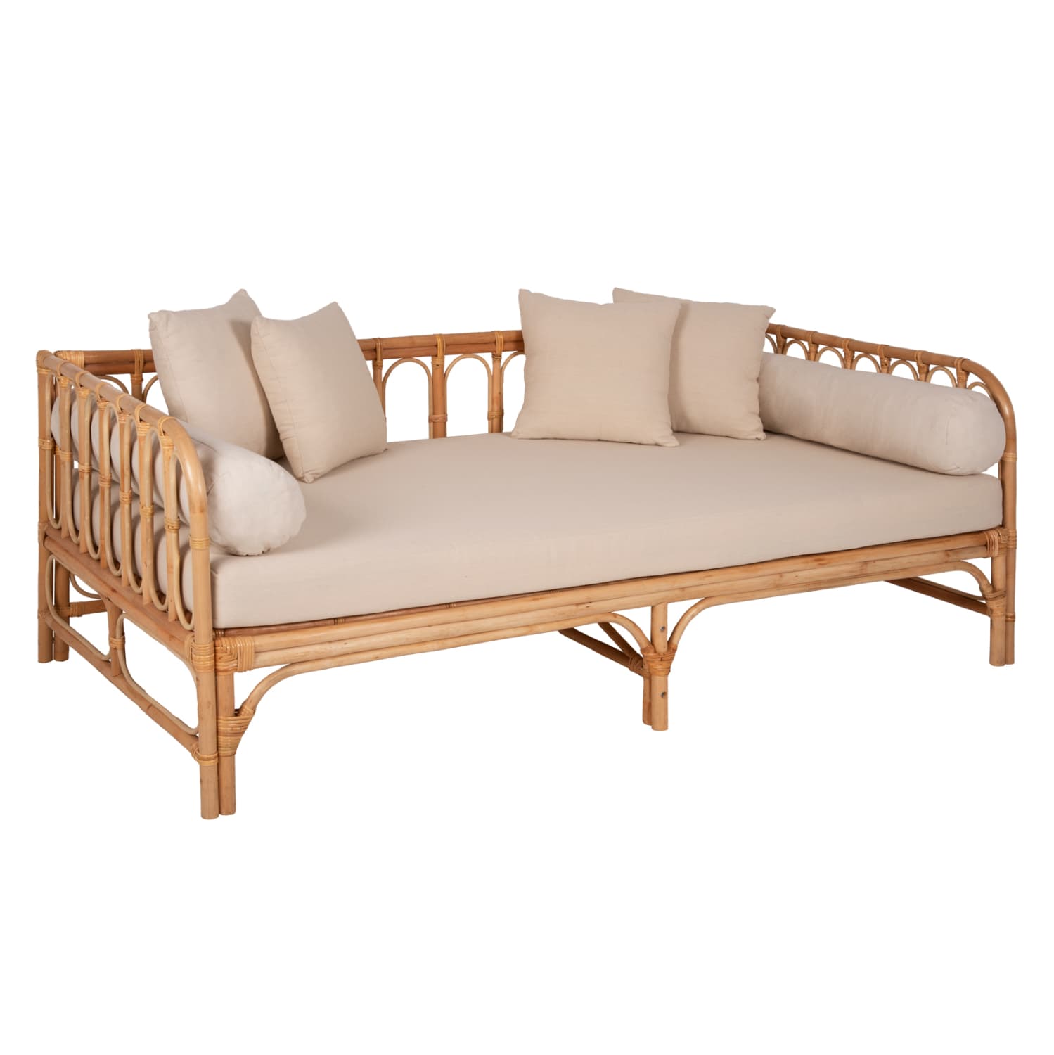 DAYBED-SOFA LIGNANO RATTAN IN NATURAL-BEIGE CUSHIONS 200x100x75Hcm.
