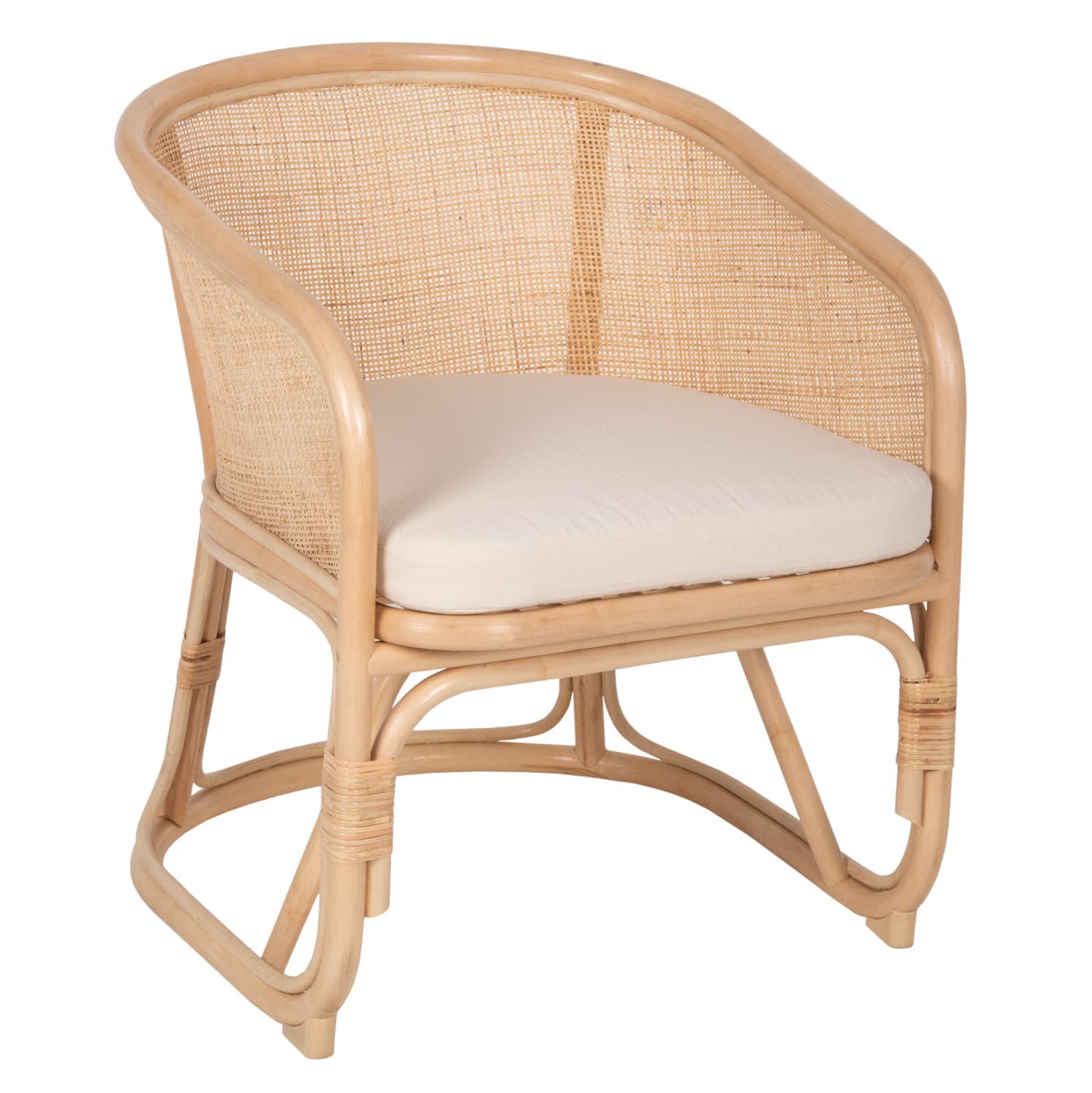 ARMCHAIR KIKO RATTAN IN NATURAL POLISHED COLOR-WHITE CUSHION 61x71x76Hcm.