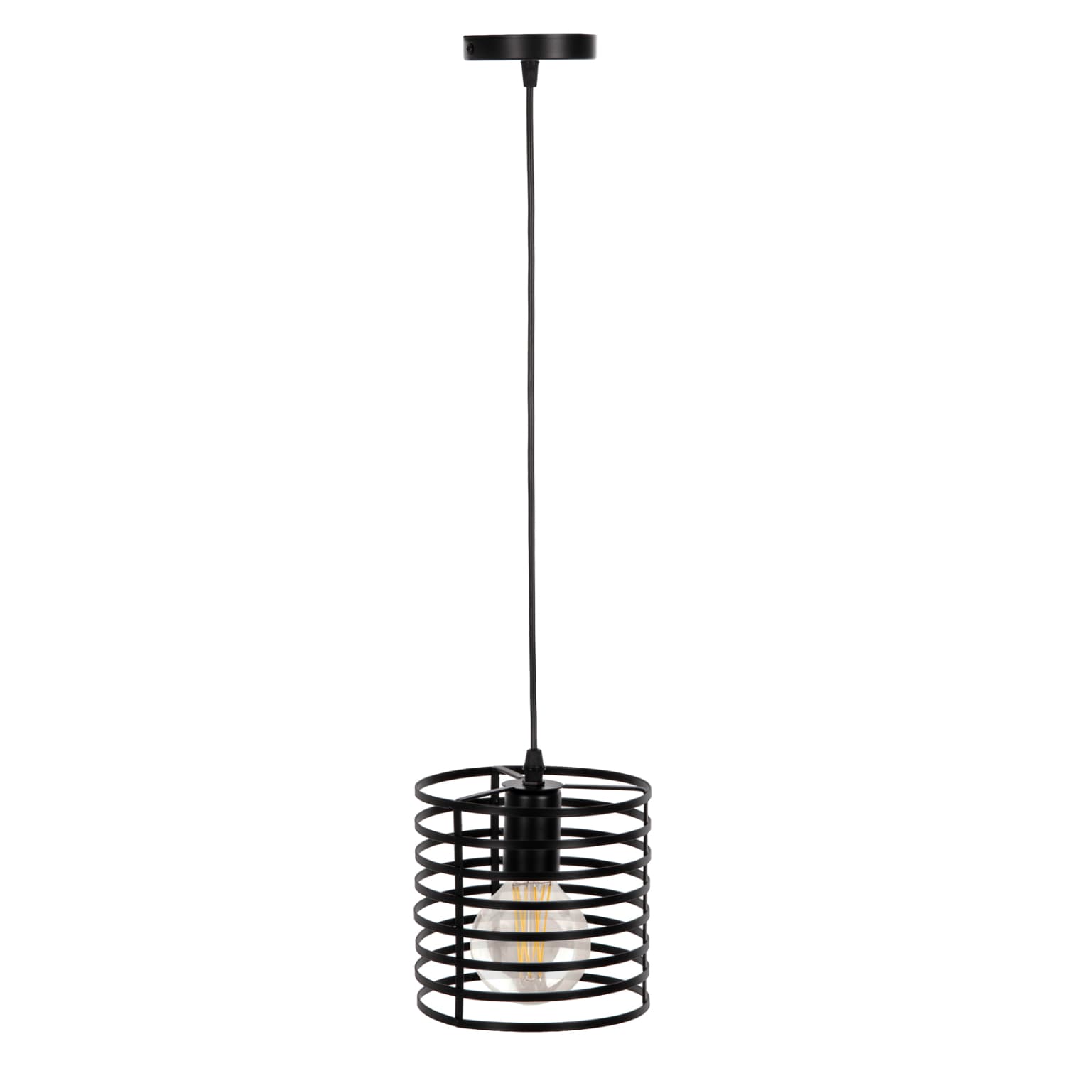 ВИСИЧКА ТАВАНСКА ЛАМБА СО ЦРН ЦИЛИНДРИЧЕН МЕТАЛЕН КАПАК Φ16x124Hcm.