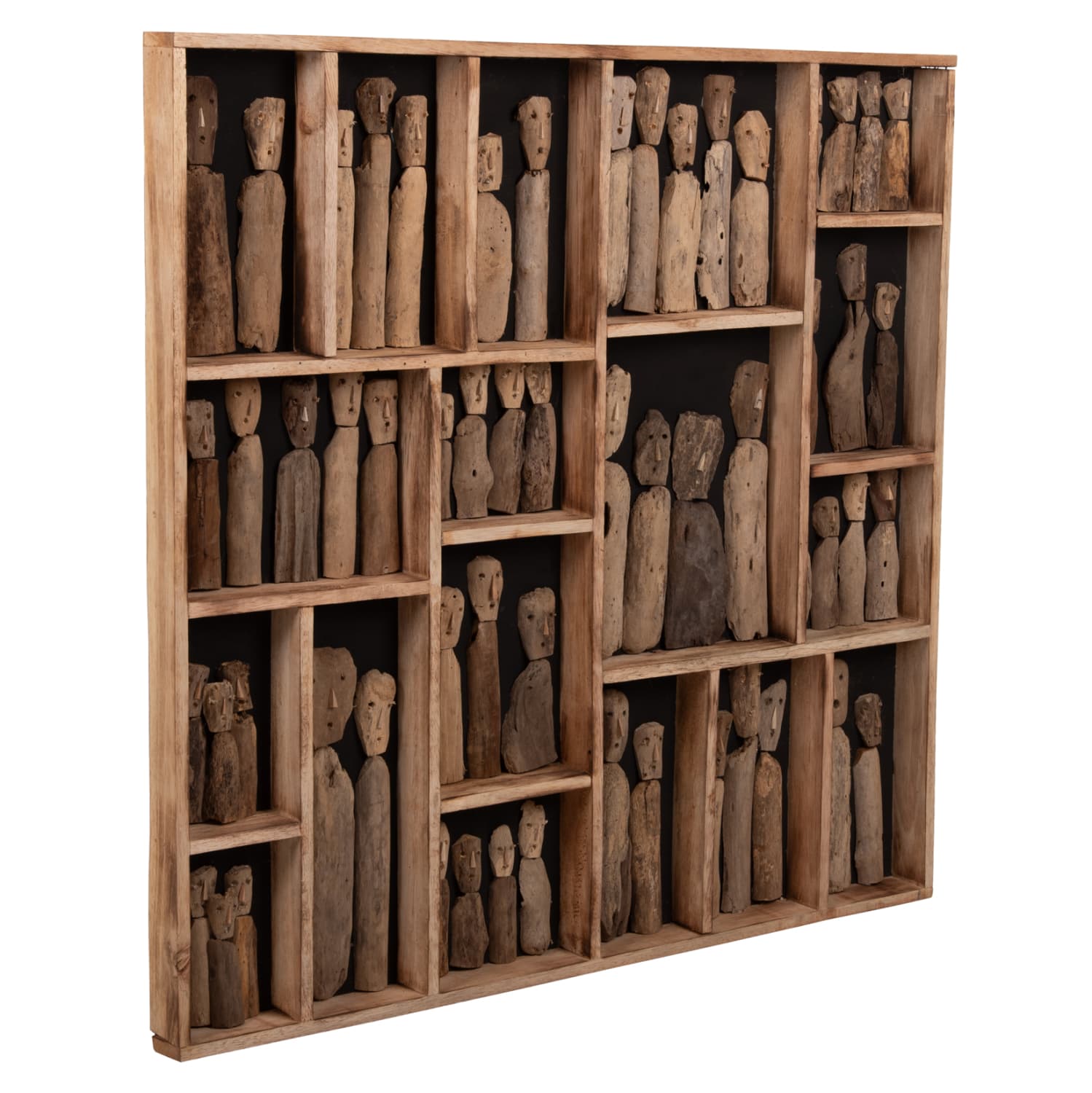 WALL DECORATION MYST FRAME WITH FIGURINES MADE OF DRIFTWOOD 100x6x100Hcm.