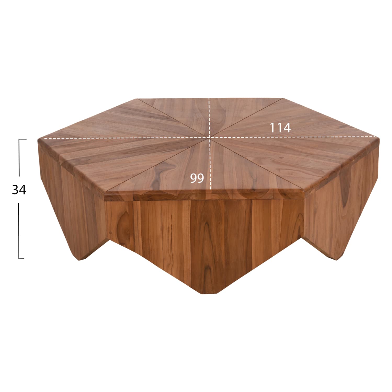 МАСА ЗА КАФЕ HEXAGON ОД ТИКОВО ДРВО ВО ПРИРОДНА БОЈА--Б-КЛАСА 114x99x34Hcm.