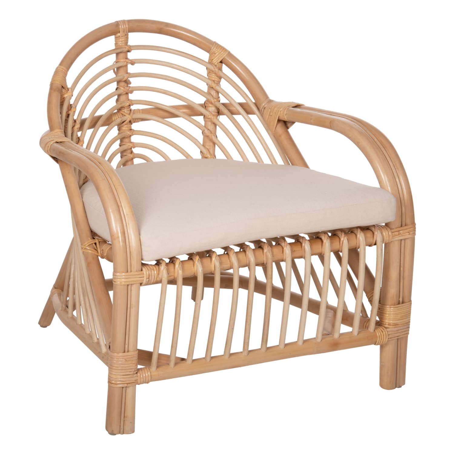 ARMCHAIR FEMUR RATTAN IN NATURAL-WHITE CUSHION 72x66x75Hcm.