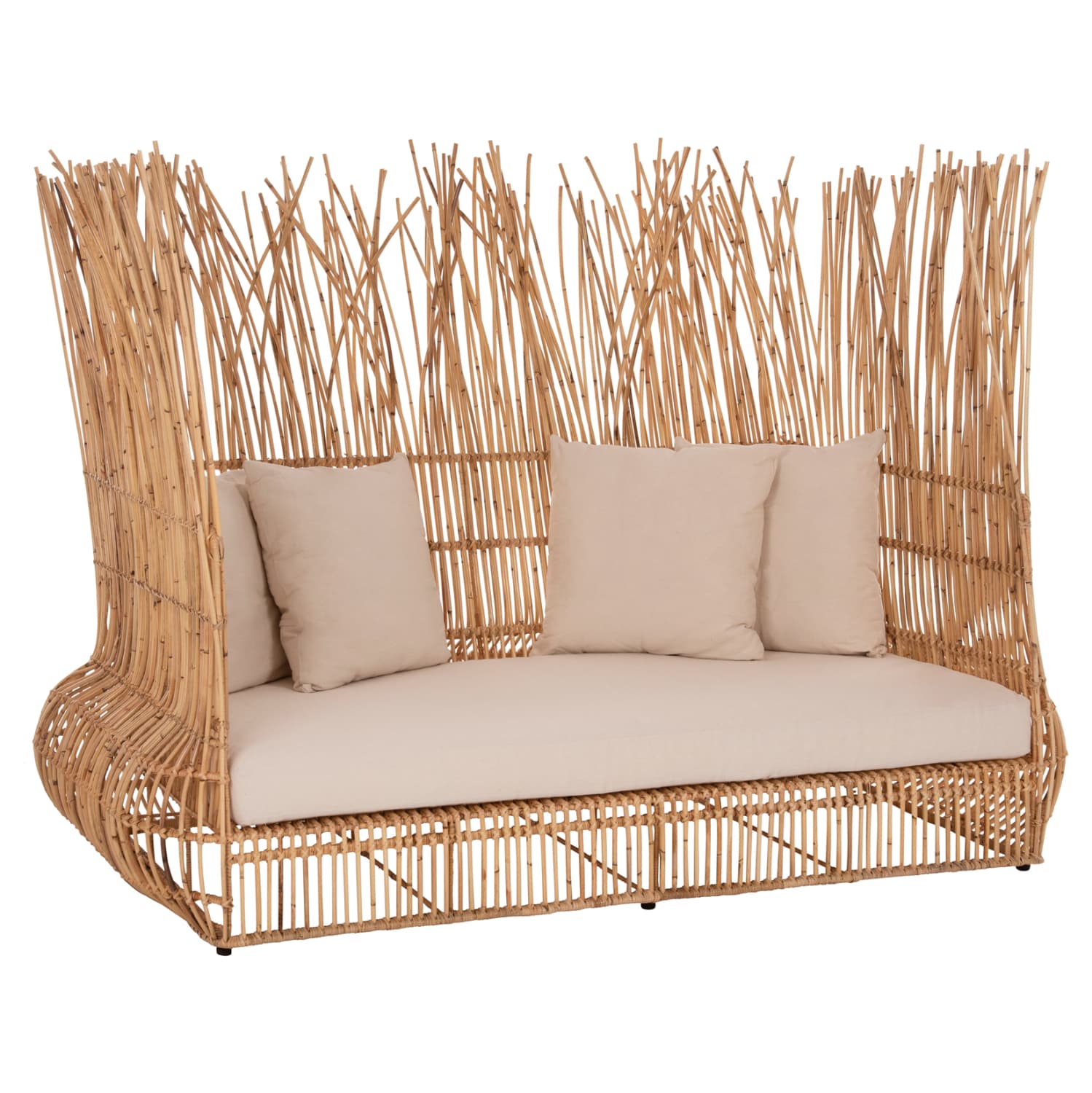 SOFA OUTDOORS ZEPHYR RATTAN CANES IN NATURAL-CUSHION SET IN BEIGE 200x120x142Hcm.