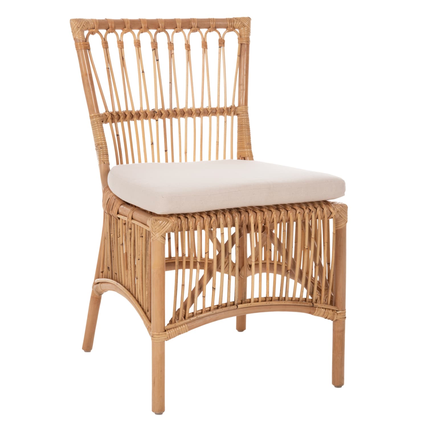 DINING CHAIR THALIN RATTAN IN NATURAL COLOR-CUSHION IN WHITE 53x58x91Hcm.