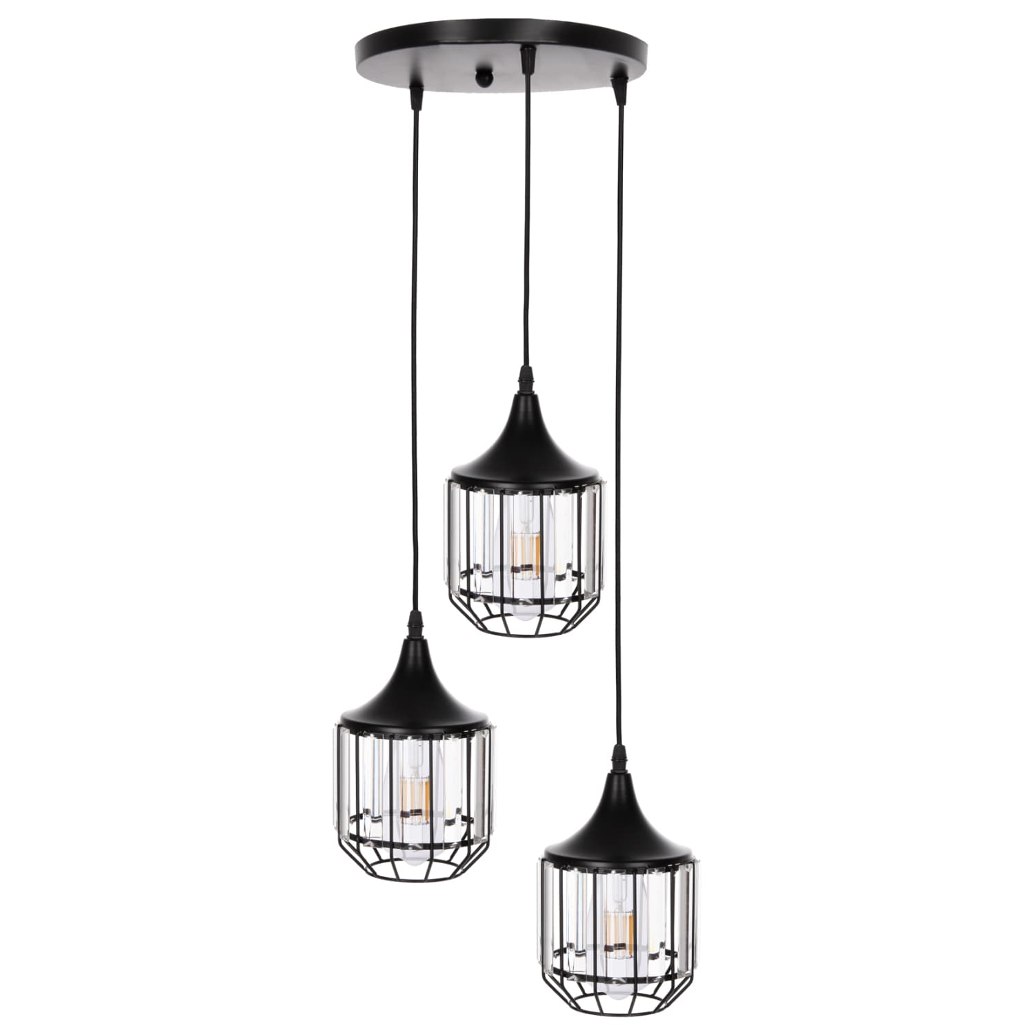 ВИСИЛКА 3-СВЕТИЛКИ ЦРН МЕТАЛ-СТАКЛО Φ14x123Hcm.