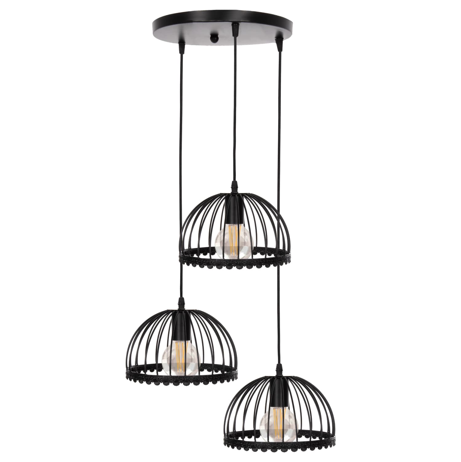 ВИСИЛКА 3-СВЕТИЛКИ ЦРН МЕТАЛ АБАЖУРИ ВО ФОРМА НА ЧАДОРИ Φ22x123Hcm.