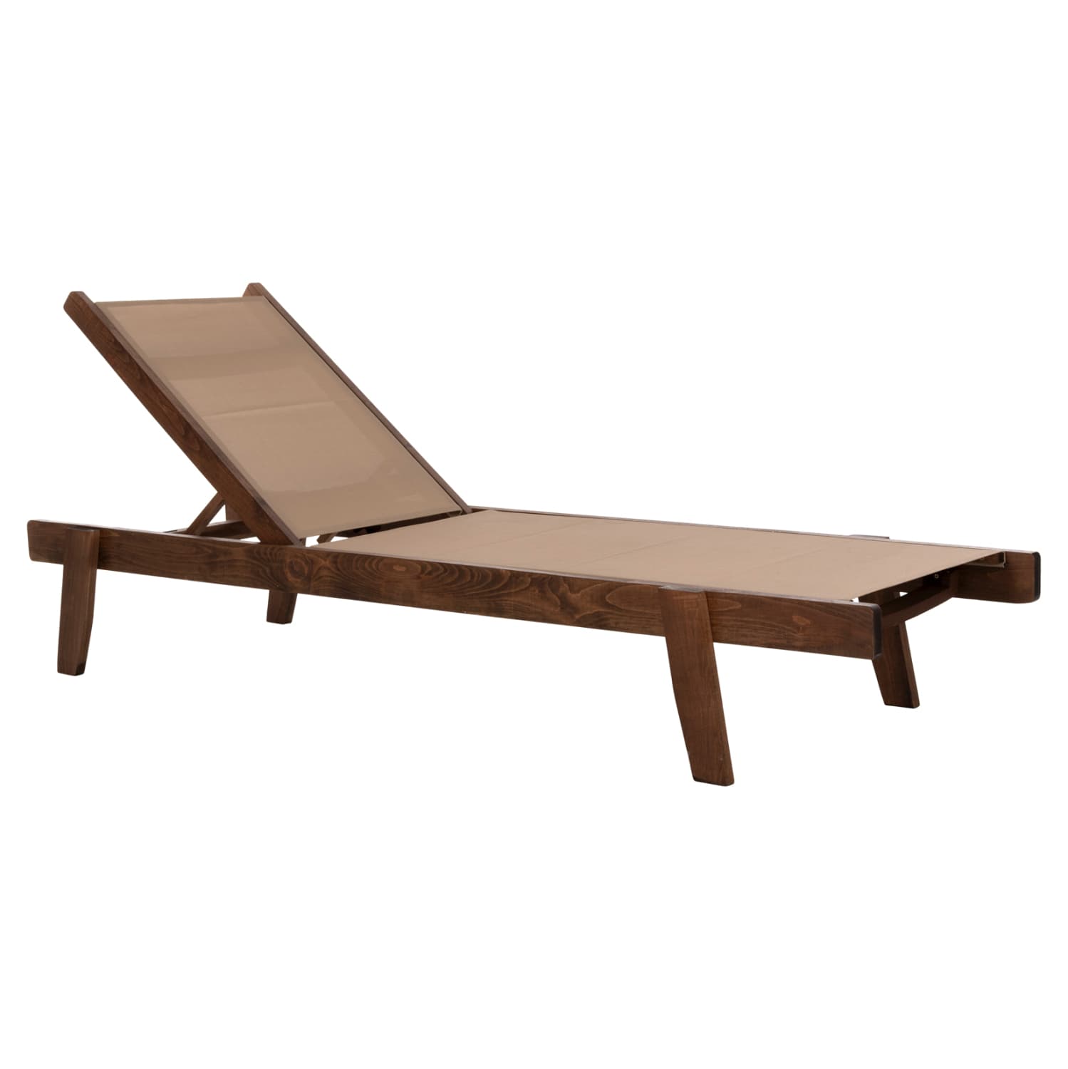 SUNBED PROFESSIONAL CRETA BEECH WOOD IN WALNUT COLOR & MOCHA TEXTILENE 200x61-66x31-91Hcm.