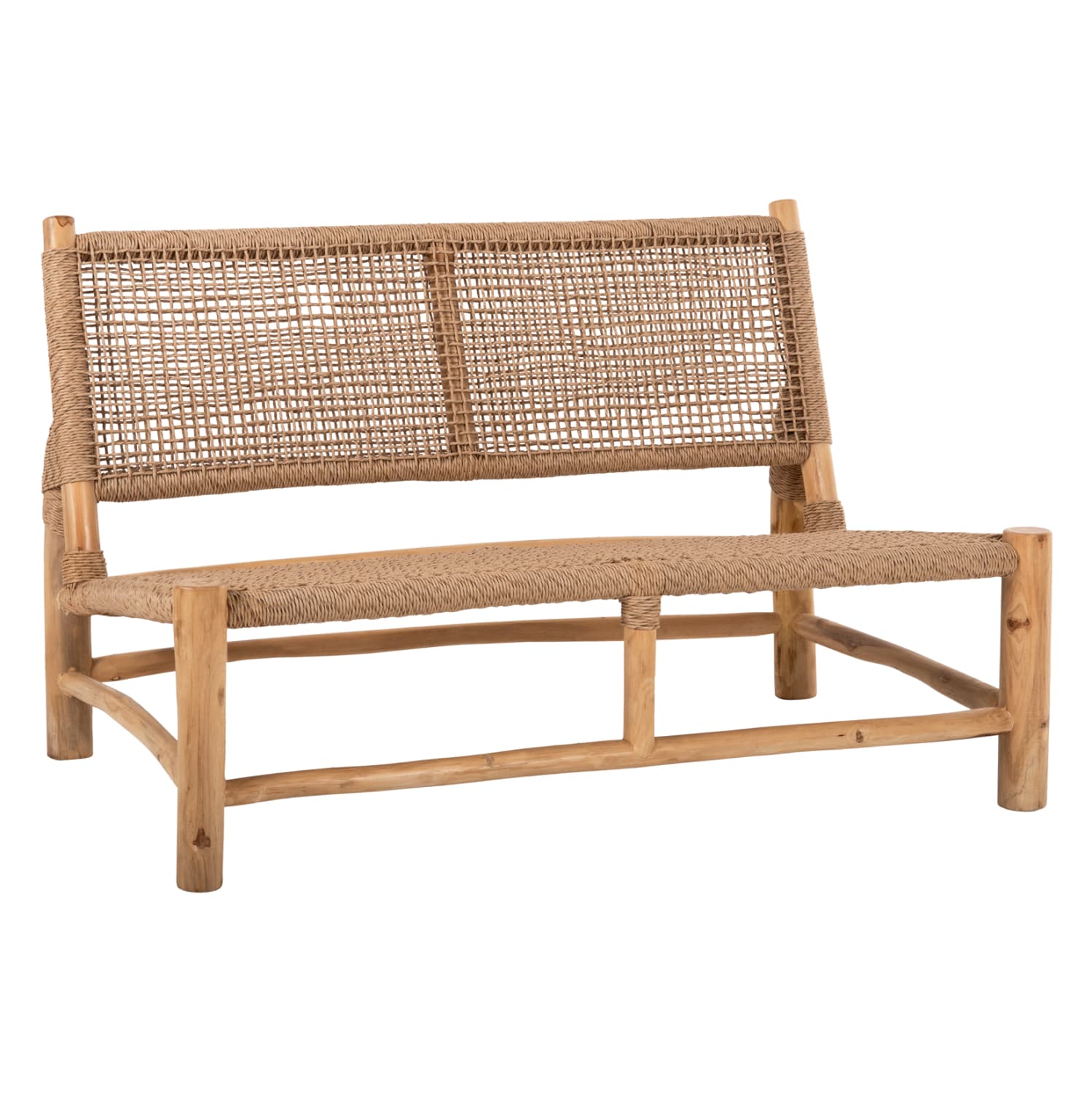 OUTDOOR SOFA 2-SEATER LONDER TEAK WOOD AND SYNTHETIC TWISTED RATTAN 120x75x78H cm.