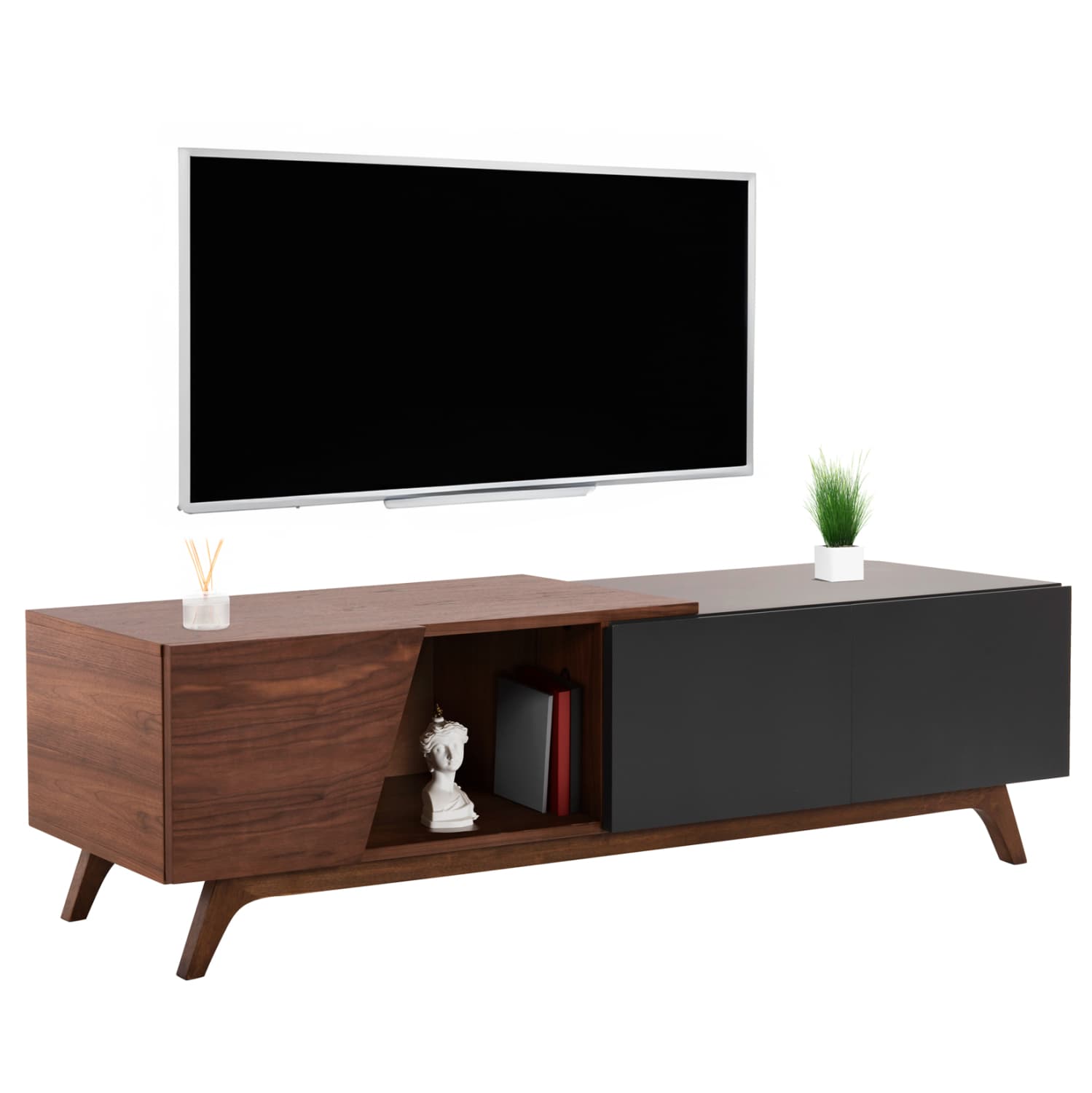 TV CABINET HUDSON MDF WITH WALNUT VENEER IN WALNUT AND DAREK GREY COLOR 180x40x50Hcm.