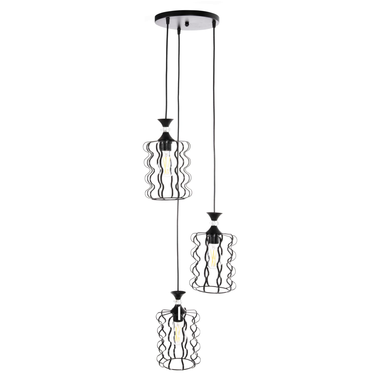 ТАВАНСКА ВИСЕЧКА СВЕТИЛКА 3-КРАКА СО ЦРНИ МЕТАЛНИ КАПИ Φ34x128Hcm.