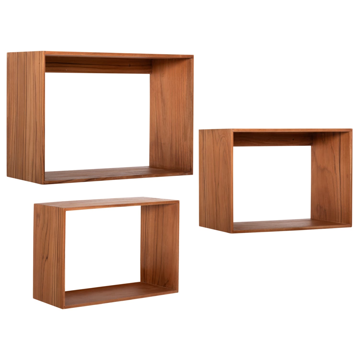 WALL SHELVES CHENGIS 3PCS SET TEAK WOOD IN NATURAL COLOR 60x20x38H cm.