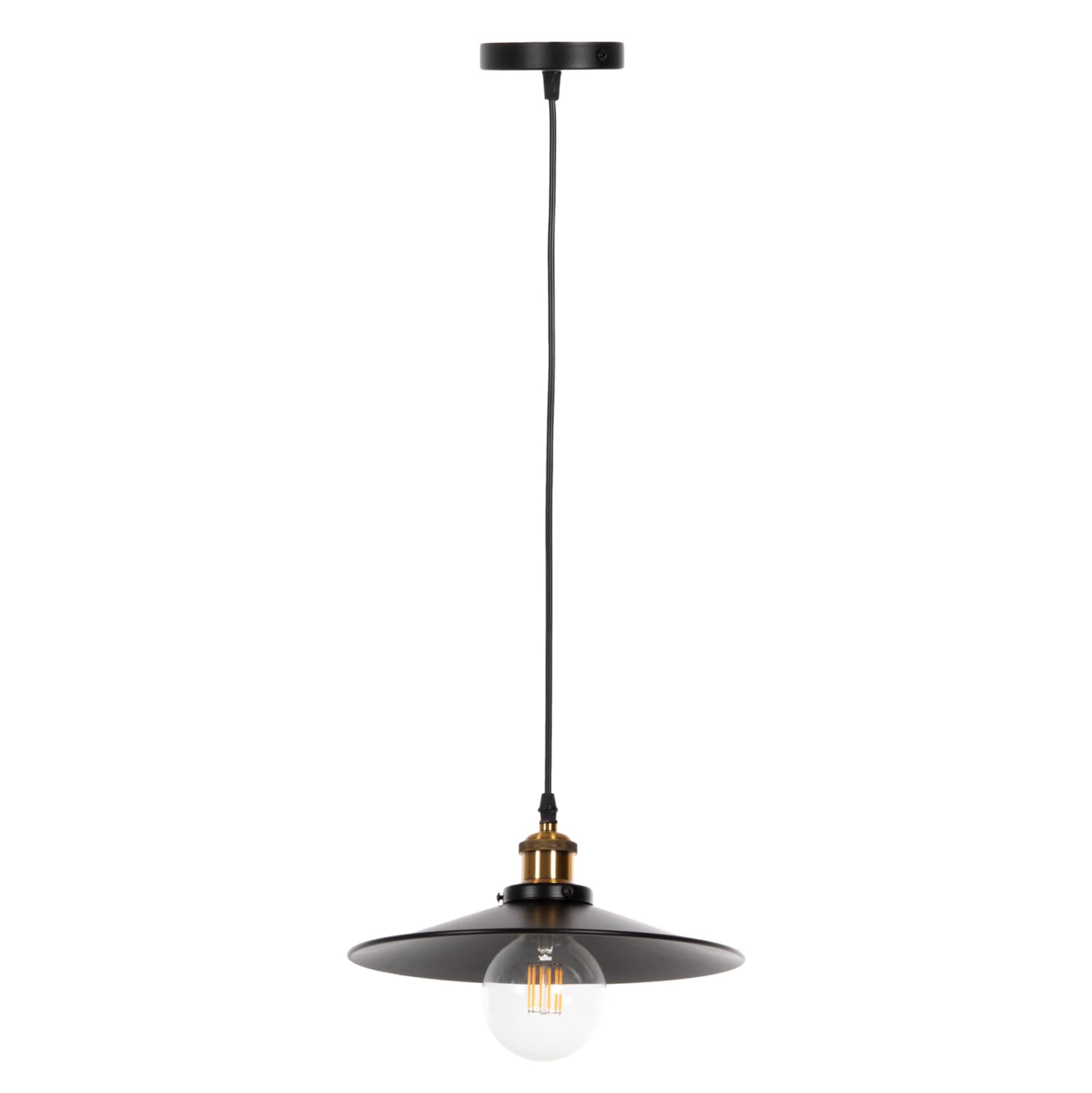 CEILING PENDANT LAMP BLACK METAL-GOLD DETAIL ON TOP Φ30x109Hcm.