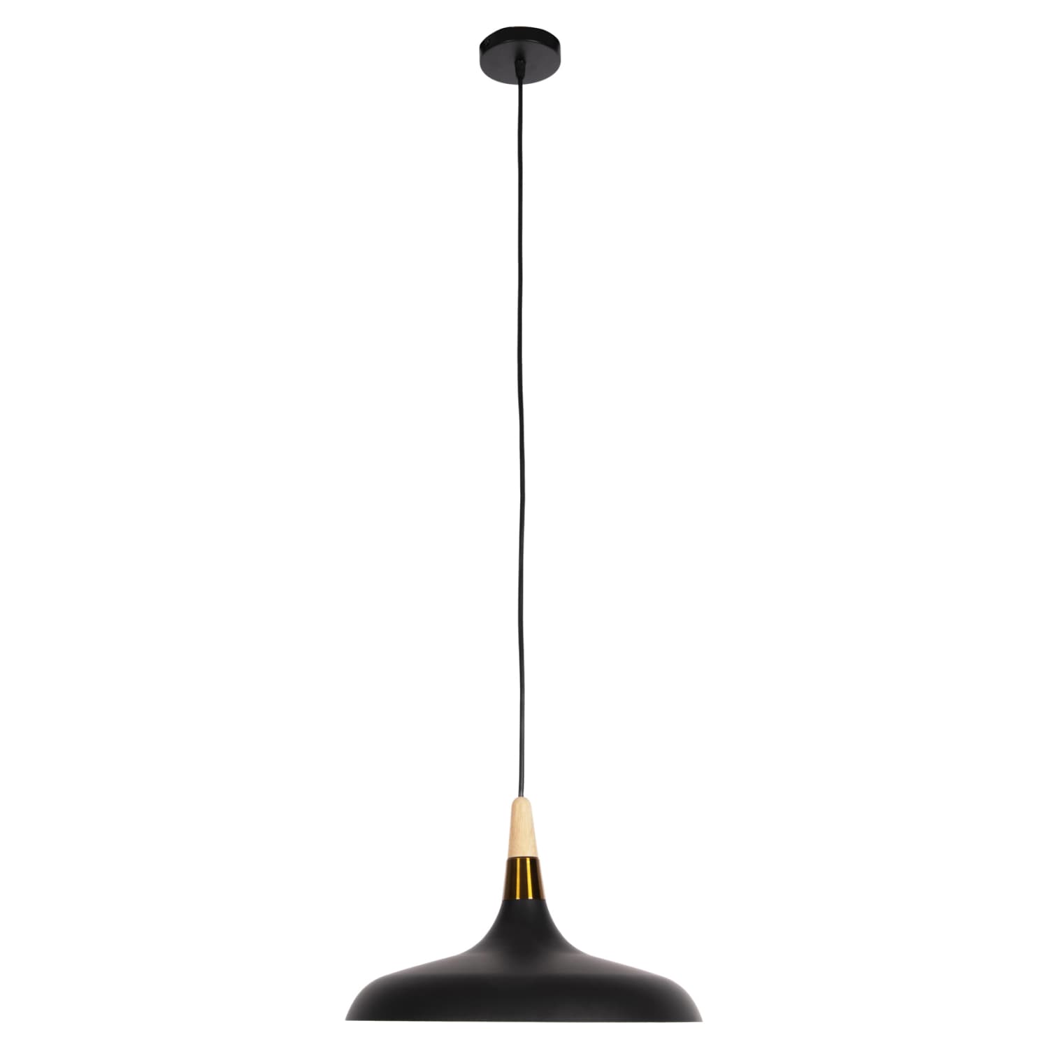 CEILING PENDANT LAMP BLACK METAL-WOODEN DETAIL ON TOP 35x35x112H cm.