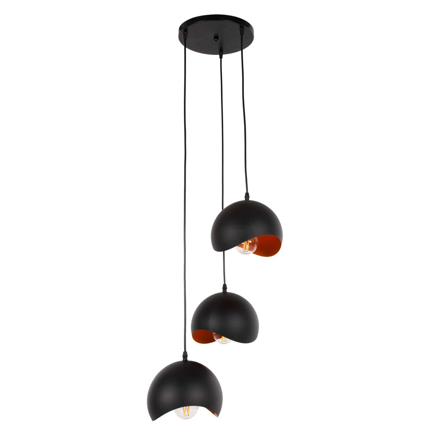 ВИСИЛКА СО 3 СВЕТЛА МЕТАЛНИ СФЕРИ ВО ЦРНА-ПОРТОКАЛОВА БОЈА Φ20x112Hcm.